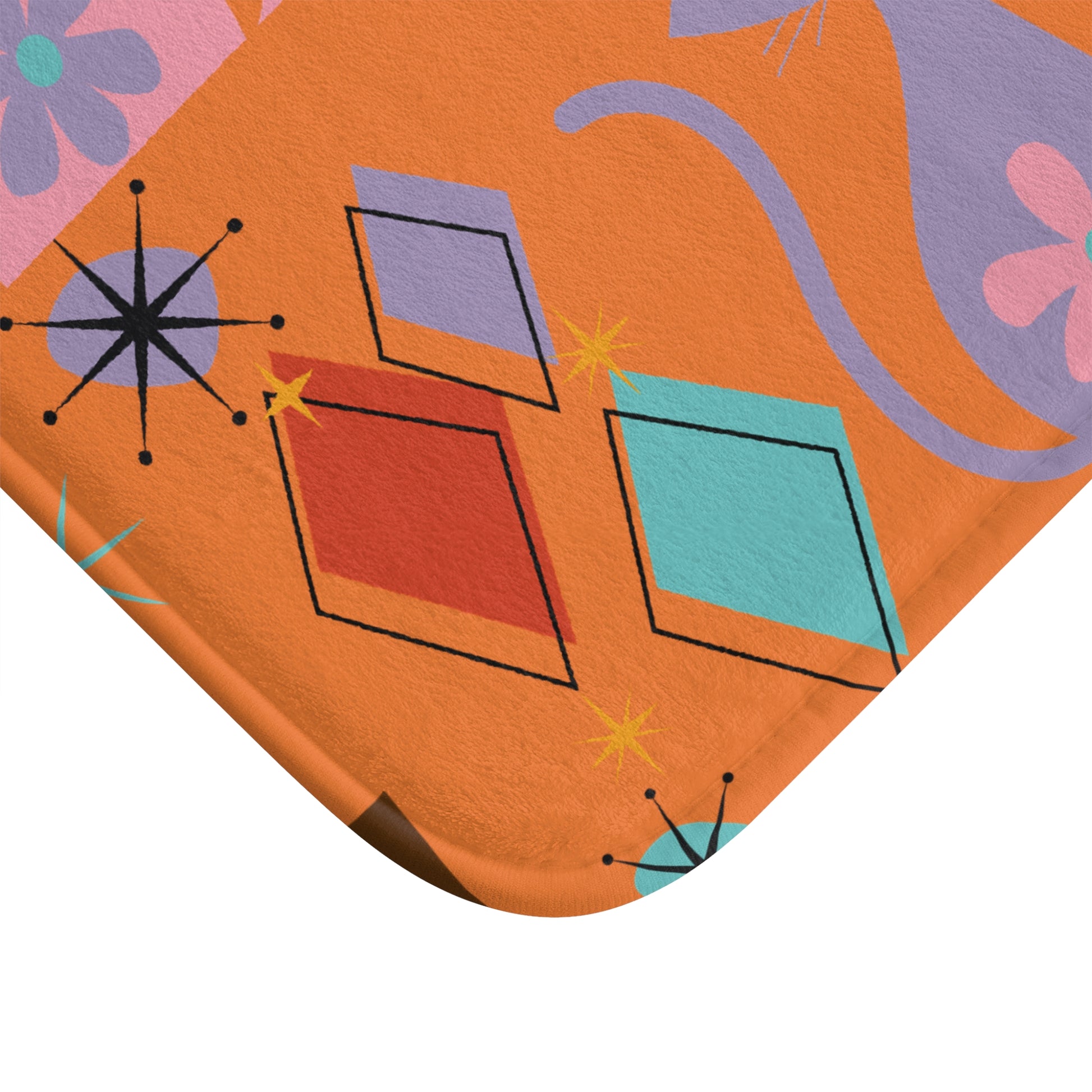 Atomic Cats Retro Bath Mat | Mid Century Modern 1950s Bathroom Decor | Vintage Starburst Cat Design for Funky, Stylish Bathrooms Comfort Home