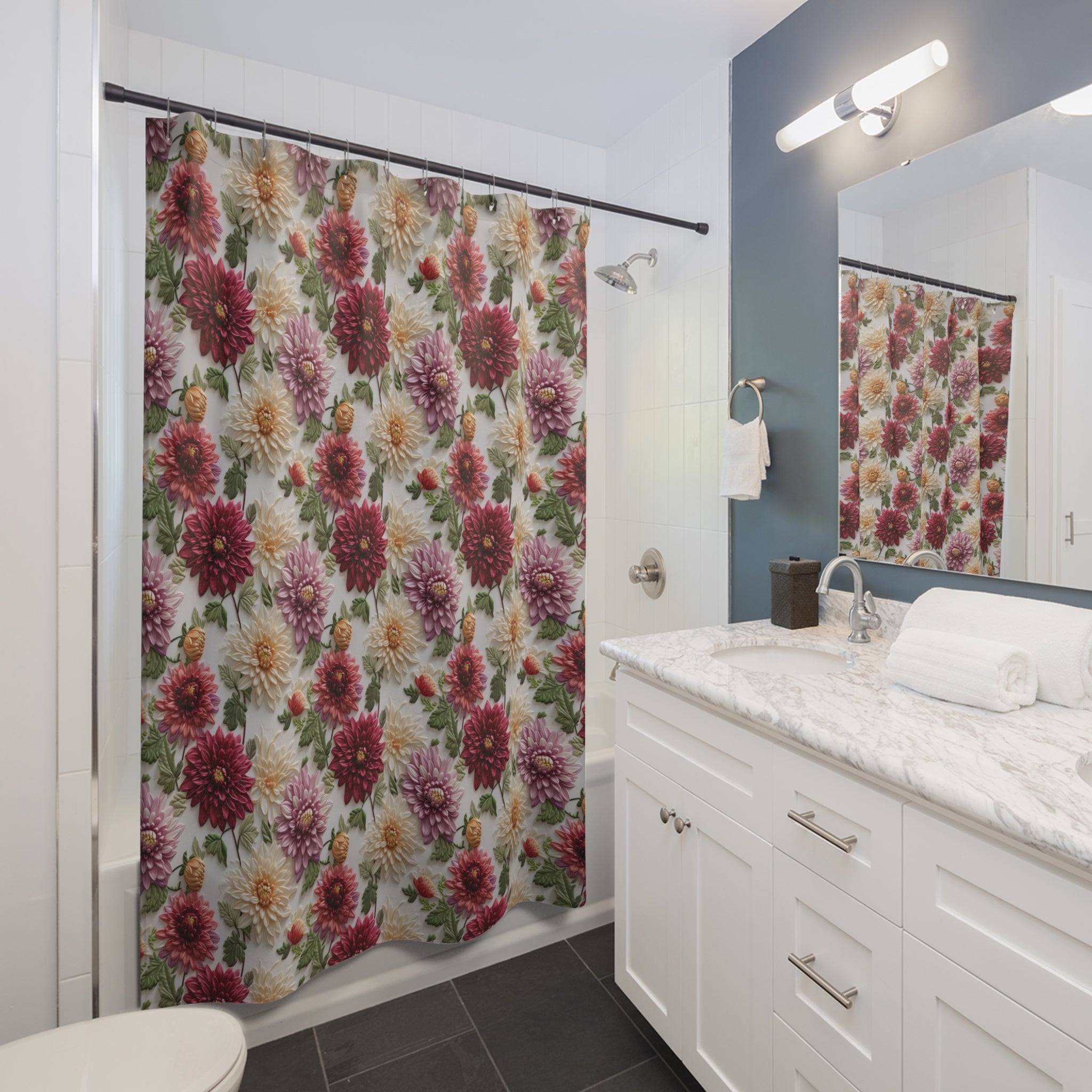Elegant Fall Floral Shower Curtain | Autumn-Inspired Bathroom Decor High-Quality Fabric | 71x74 Inches | Vibrant Design for a Stylish Upgrade the Bathroom