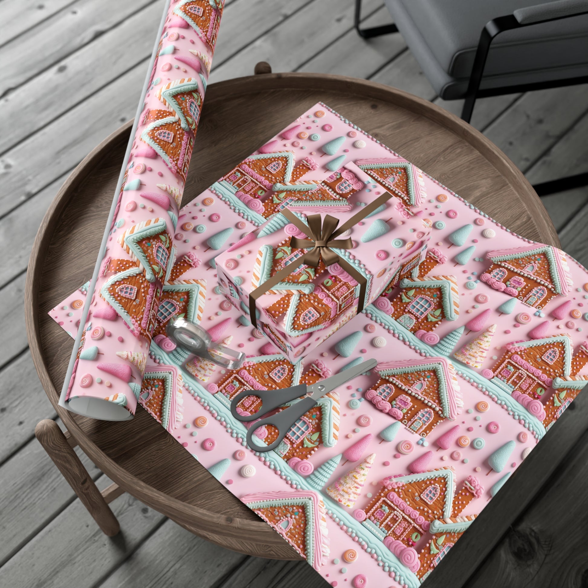 3D Clay Illusion Pink Gingerbread House Wrapping Paper Festive, Playful, and Perfect for Adding a Sweet Touch to Your Holiday Gifts Moms - MRSBYVALLE