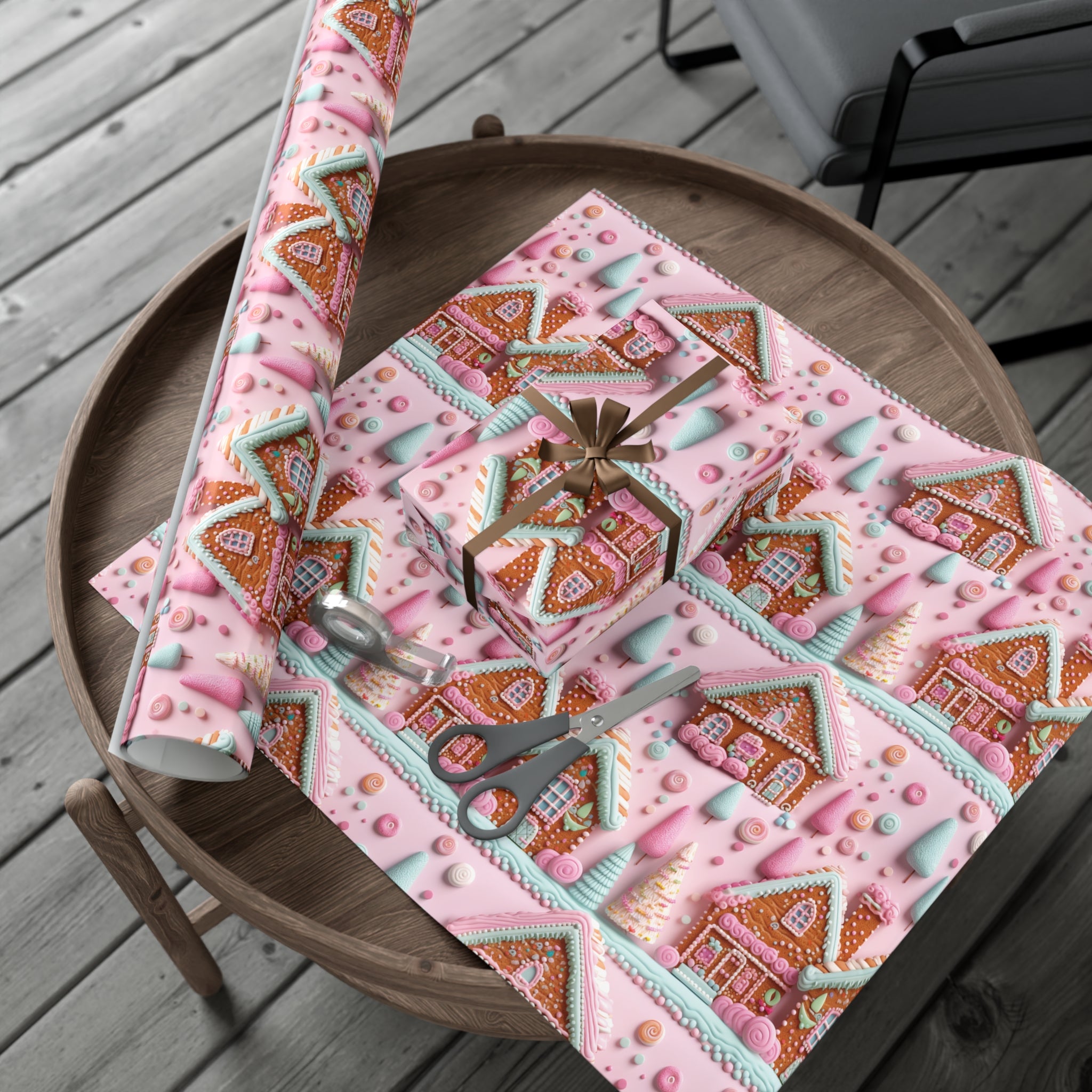 3D Clay Illusion Pink Gingerbread House Wrapping Paper Festive, Playful, and Perfect for Adding a Sweet Touch to Your Holiday Gifts Moms - MRSBYVALLE