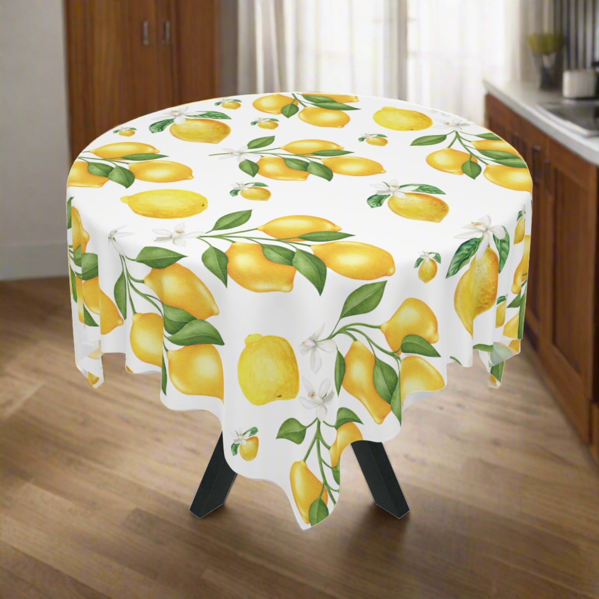 Elegant Lemon White Flower Tablecloth - Vibrant Citrus Blossom Design, 100% Polyester, Perfect for Dining, Parties, and Home DécorBirthdays all Events  and Occasions