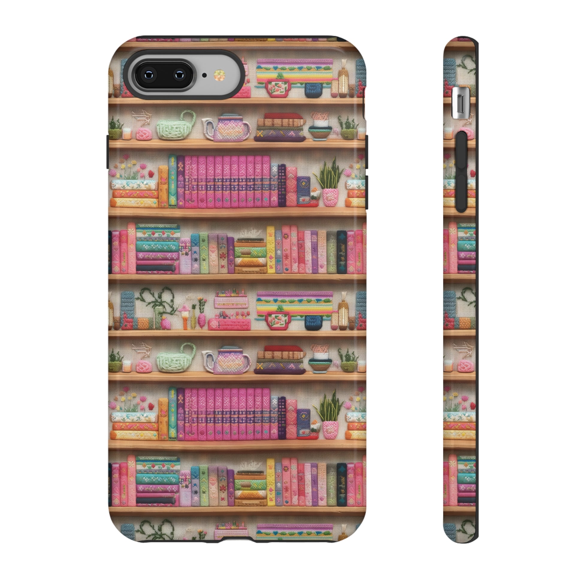 Phone Case 3D Illusion Books & Shelf Embroidery Design with Vibrant Colors Gift for Her Phone 15, Samsung iPhone Samsung Gift for Her Case iPhone 15, Samsung iPhone Samsung Accessory Gift for Her.