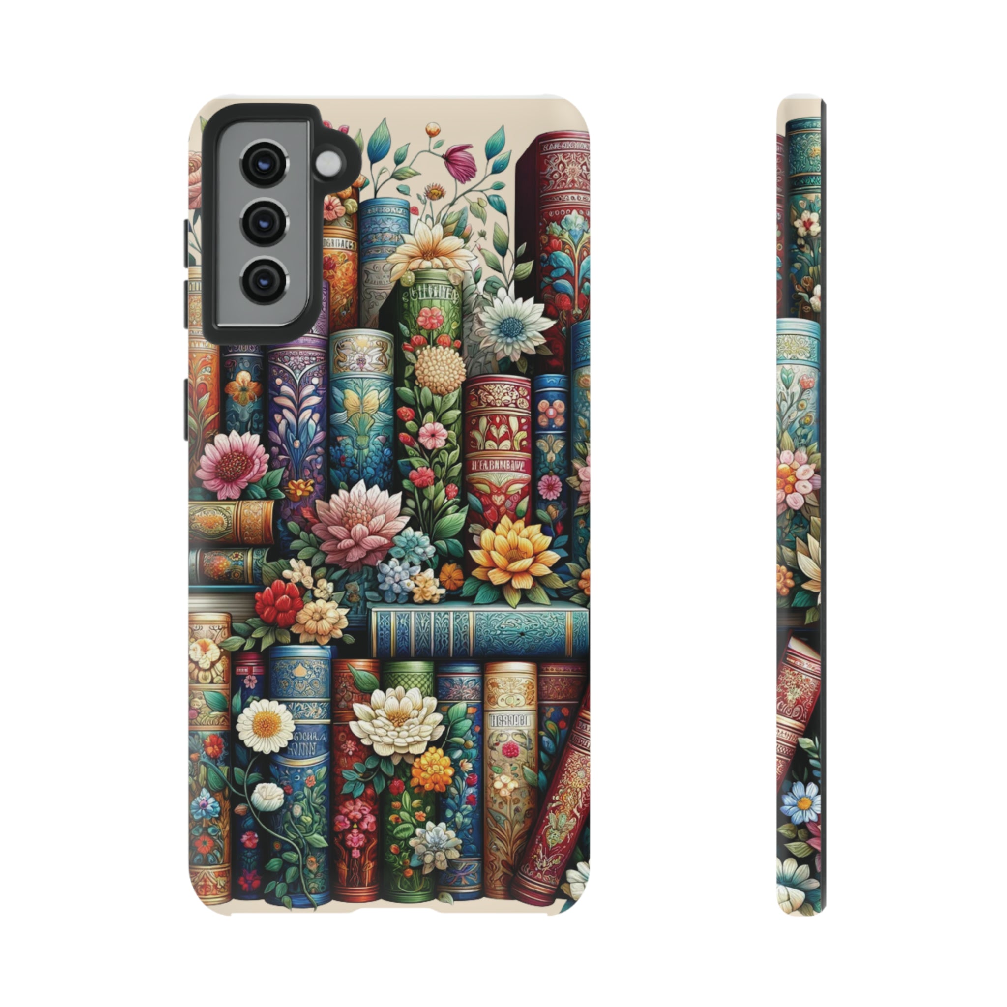 Books and Floral Boho Luxury Phone Tough Case Floral Elegant Durable Stylish for Modern Devices iPhone 15, Samsung iPhone Samsung Accessory Gift for Her.