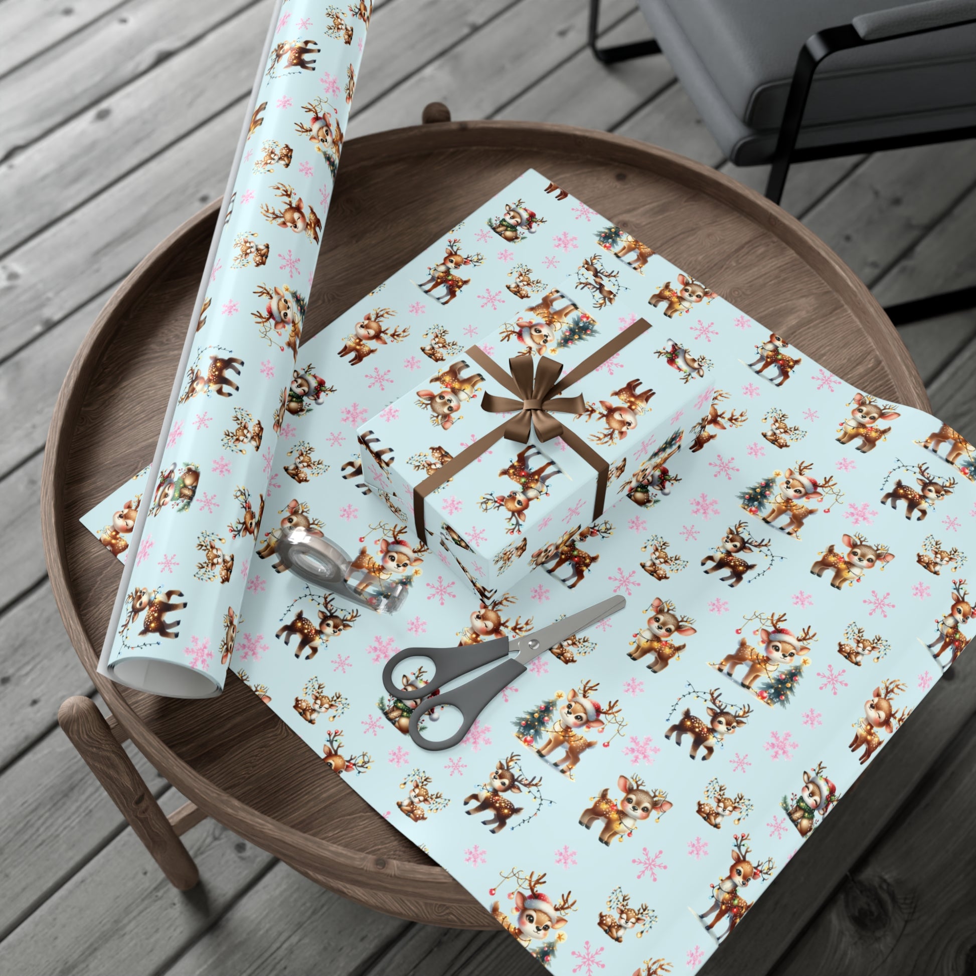Watercolor Reindeer Christmas Wrapping Paper Elegant Holiday Gift Wrap Featuring Whimsical Deer Design | Perfect for Festive Presents, Available in Multiple Sizes for Every Gift - MRSBYVALLE