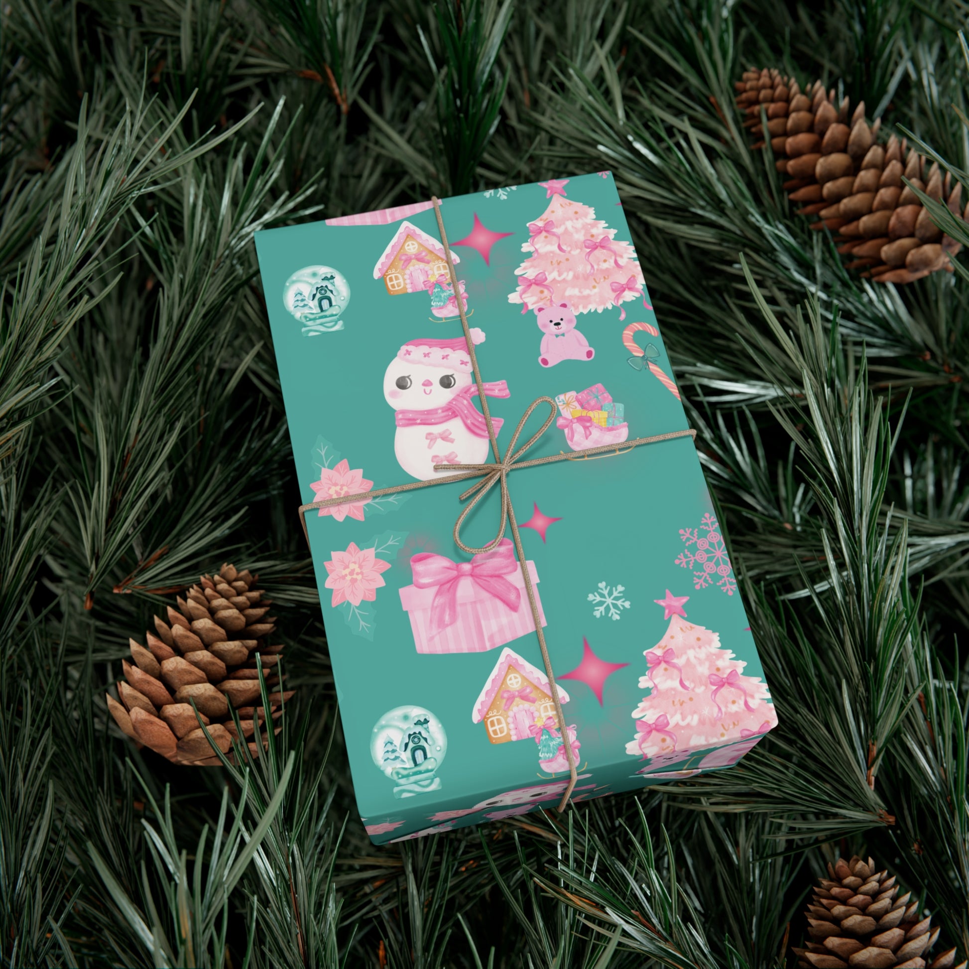Glam Christmas Wrapping Paper  Pink Turquoise Holiday Gift Wrap, Festive Fun Design for Stylish Presents, 3 Size Options Available Gift Mom