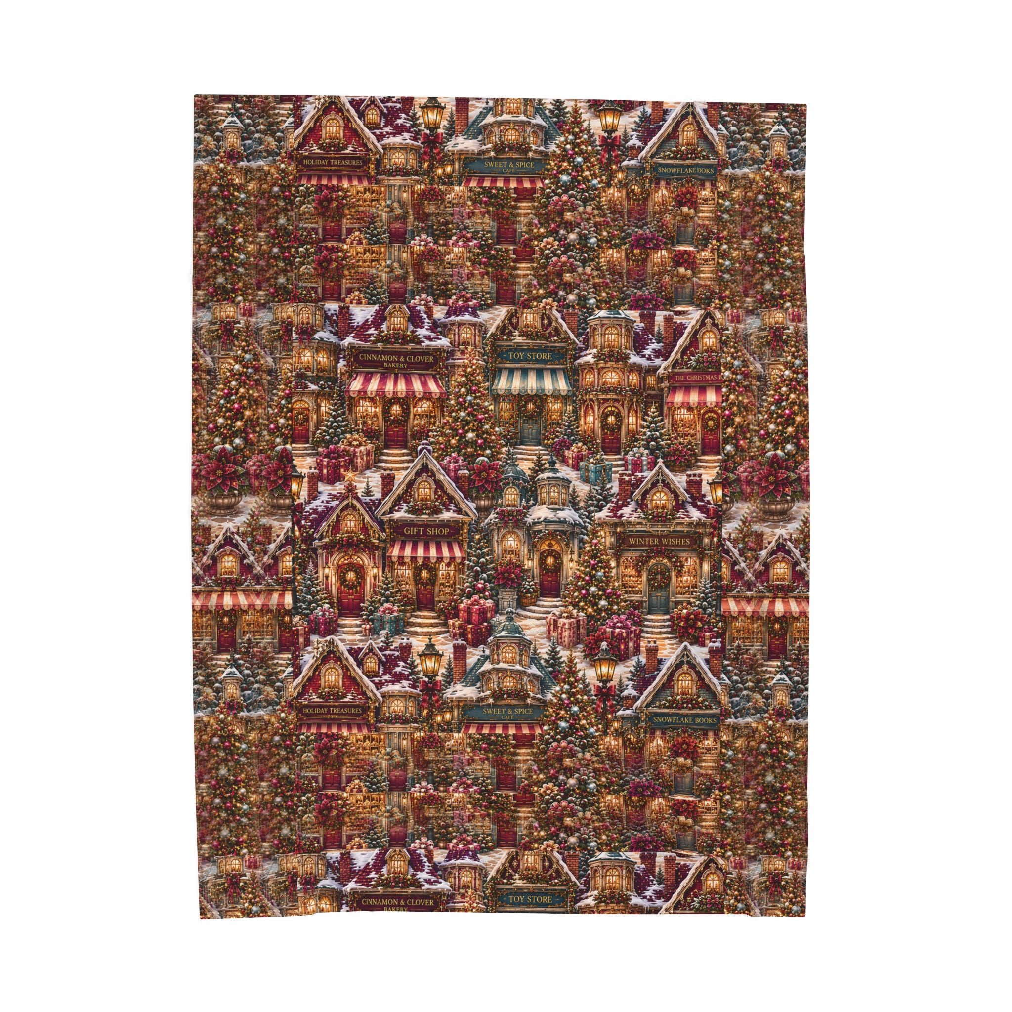 Cozy Christmas Village Velveteen Plush Blanket — Festive Holiday Cottage Throw Perfect Gift