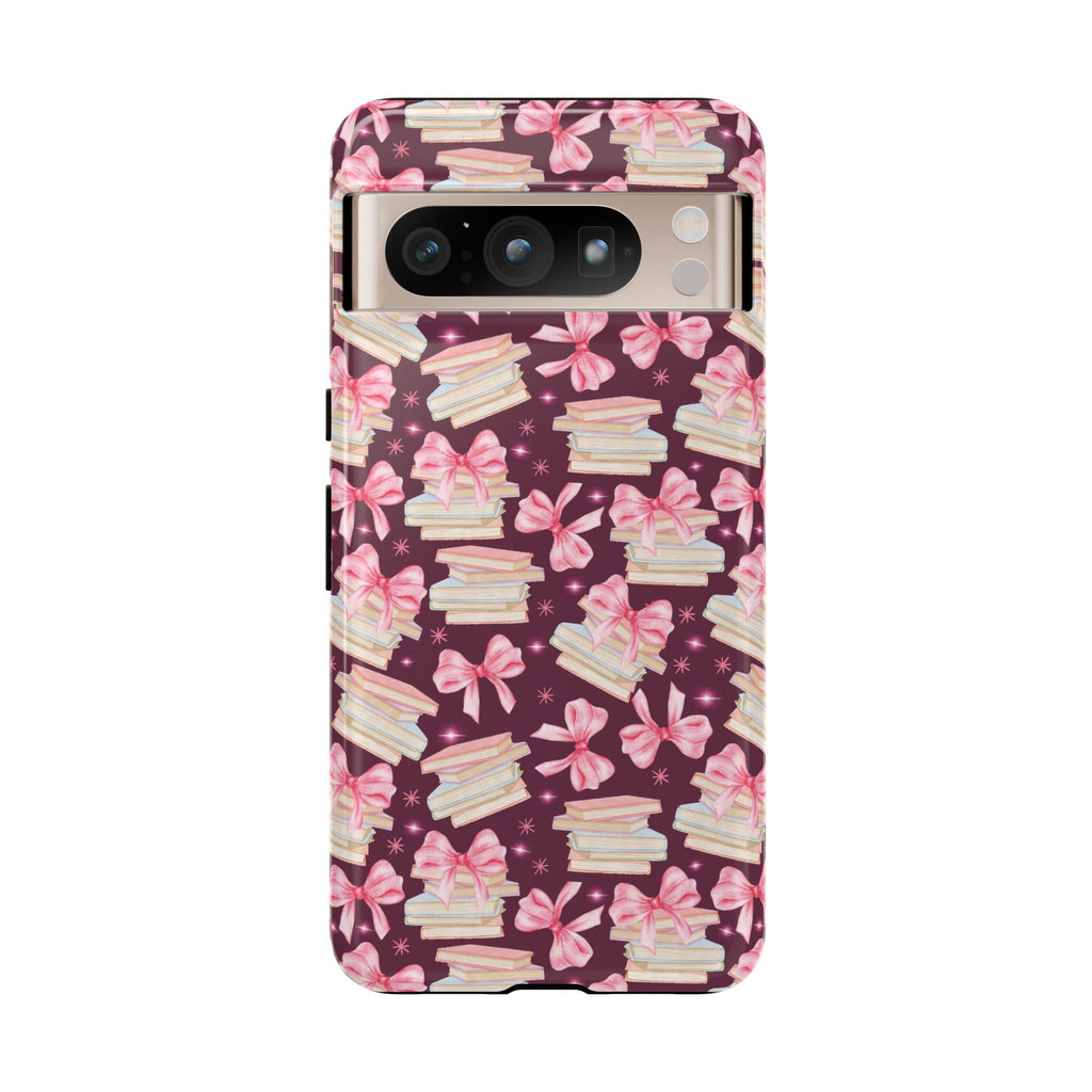 Coquette Pink Bows & Books Phone Case for iPhone 16 15 14 13 12  21 23 Samsung, and Pixel | Stylish Protective Cover Gift for Her Perfect for Floral Lover