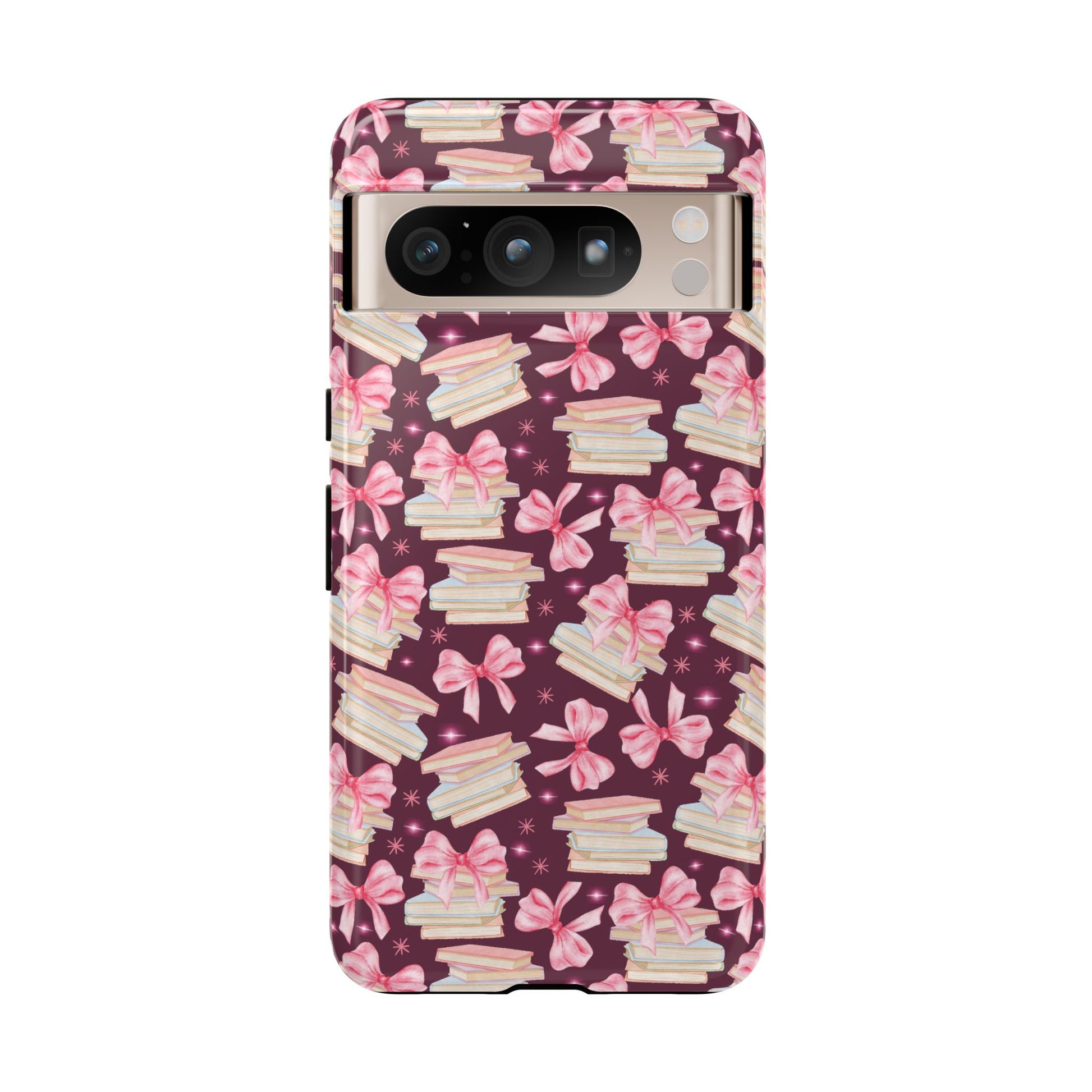 Coquette Pink Bows & Books Phone Case for iPhone 16 15 14 13 12  21 23 Samsung, and Pixel | Stylish Protective Cover Gift for Her Perfect for Floral Lover