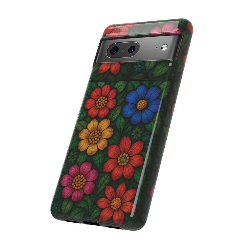 Coque de téléphone effet vitrail floral lumineux Art abstrait coloré, Étui de protection esthétique pour iPhone, Samsung et Google, Idée cadeau unique pour maman