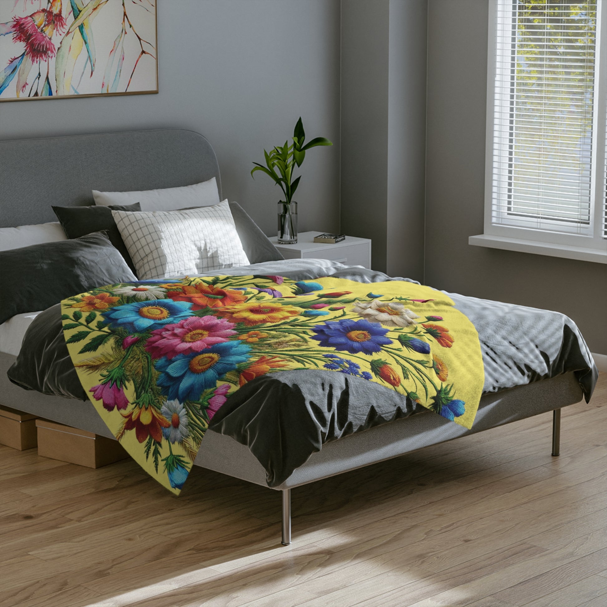 Minky Blanket Yellow Bright Floral Wildflowers Throw Ultra-Soft Minky Blanket Cozy Comfort Blanket Elegant Home Decor Plush Microfiber for Maximum Comfort Blanket, Perfect for Snuggling Decor, Cozy All-Season Warmth, Housewarming Gift Throw - MRSBYVALLE