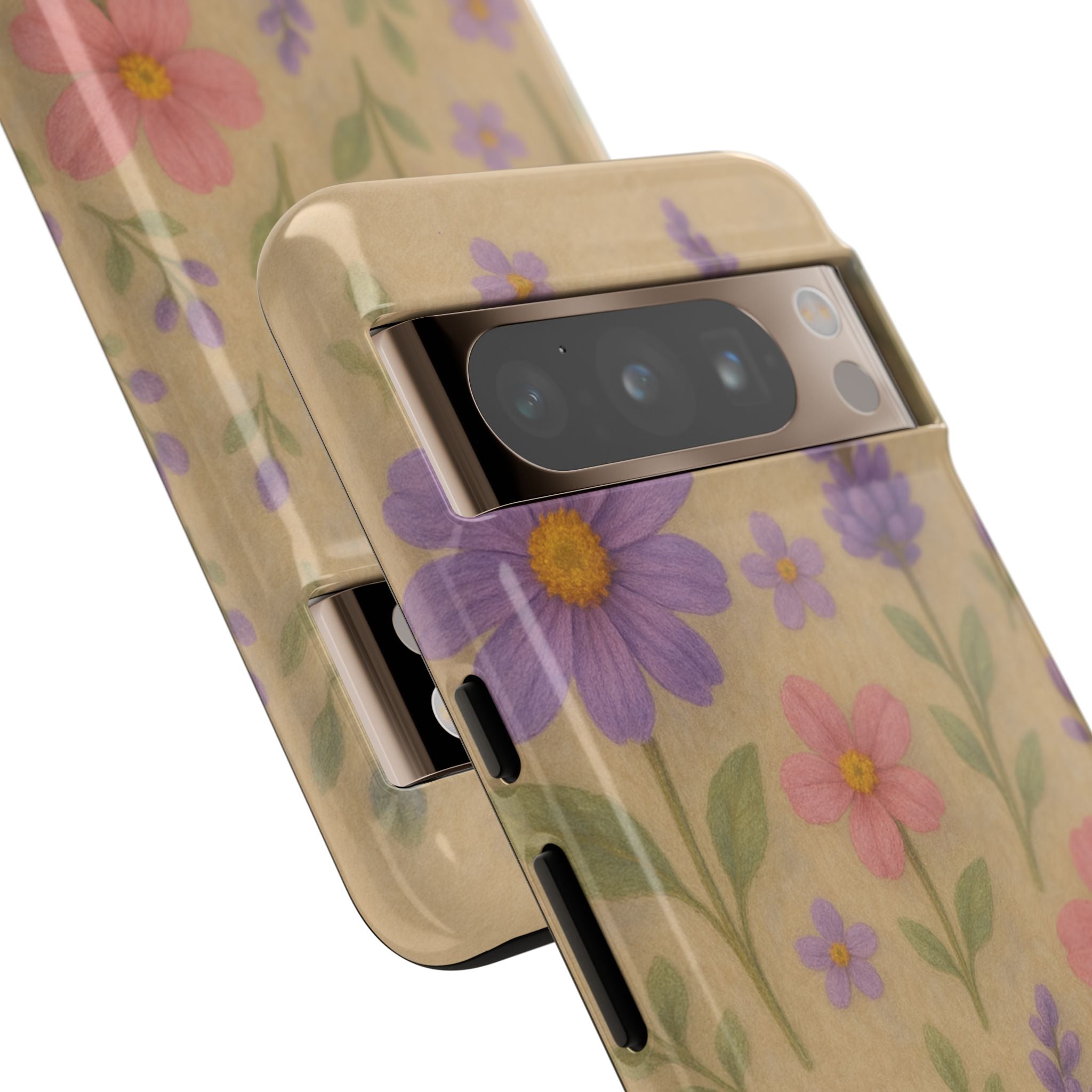 3D Illusion Wildflower Phone Case Cute Pastel Floral Design in Lavender, Pink, Mint Green – Aesthetic Protective Case for iPhone and  Android