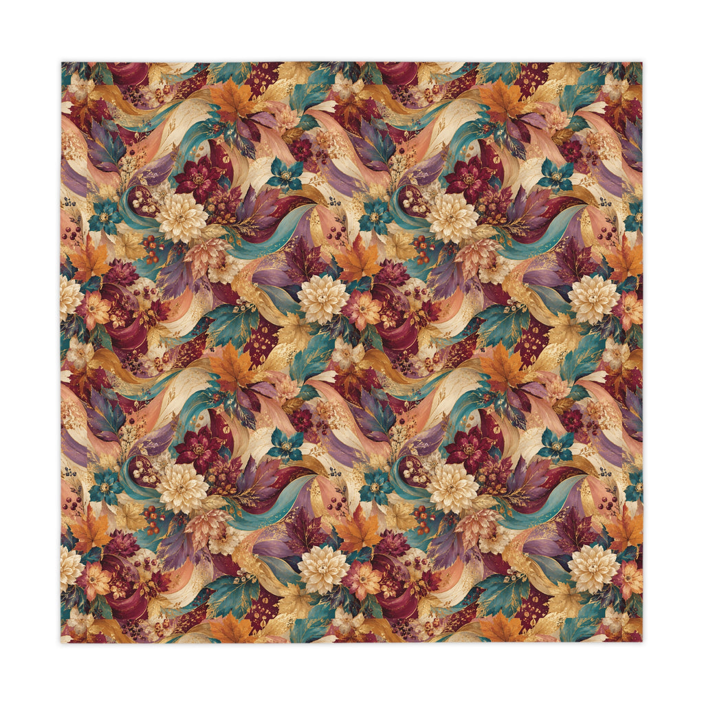 Autumn Harvest Floral Tablecloth — Vibrant Fall Leaves & Flowers Table Linen