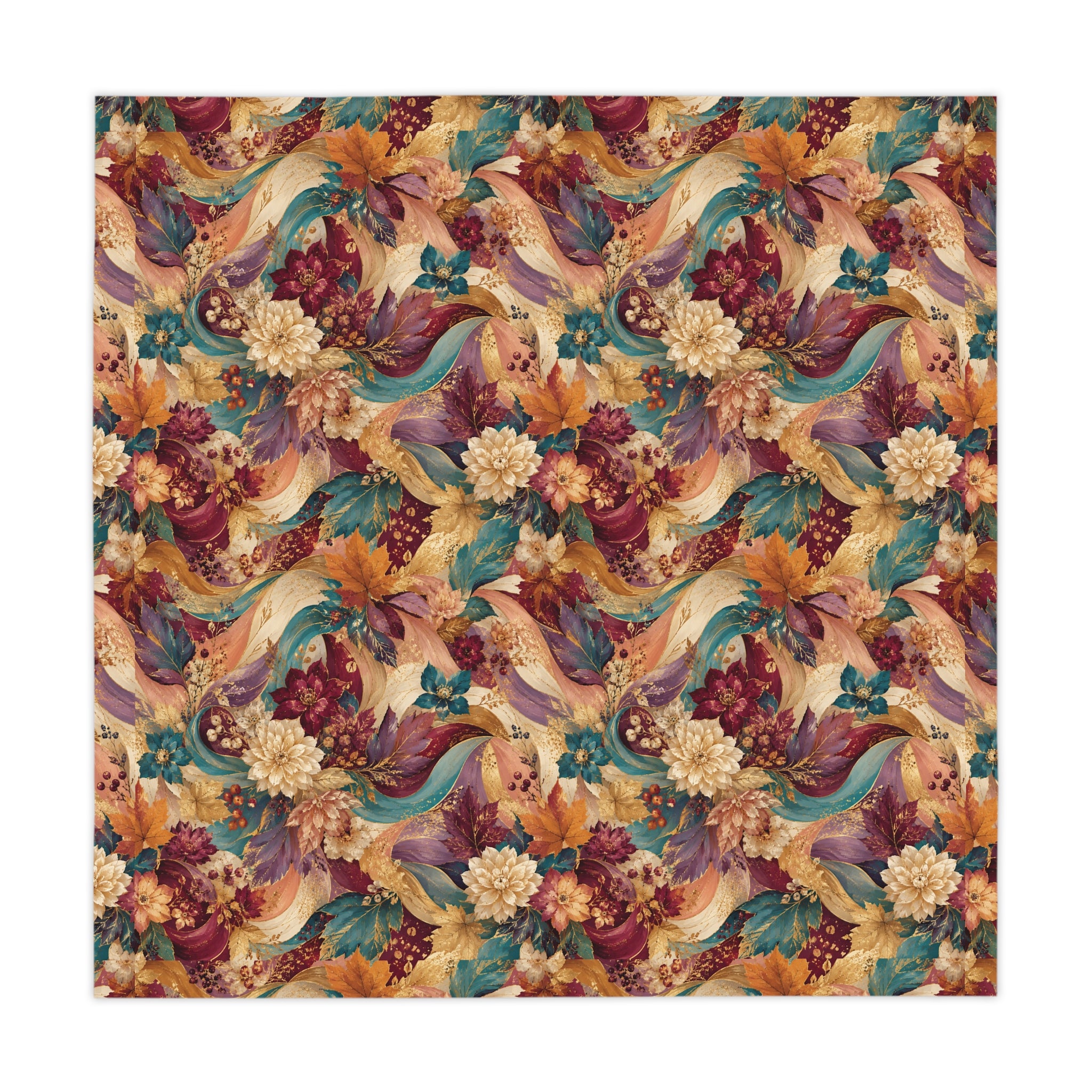Autumn Harvest Floral Tablecloth — Vibrant Fall Leaves & Flowers Table Linen