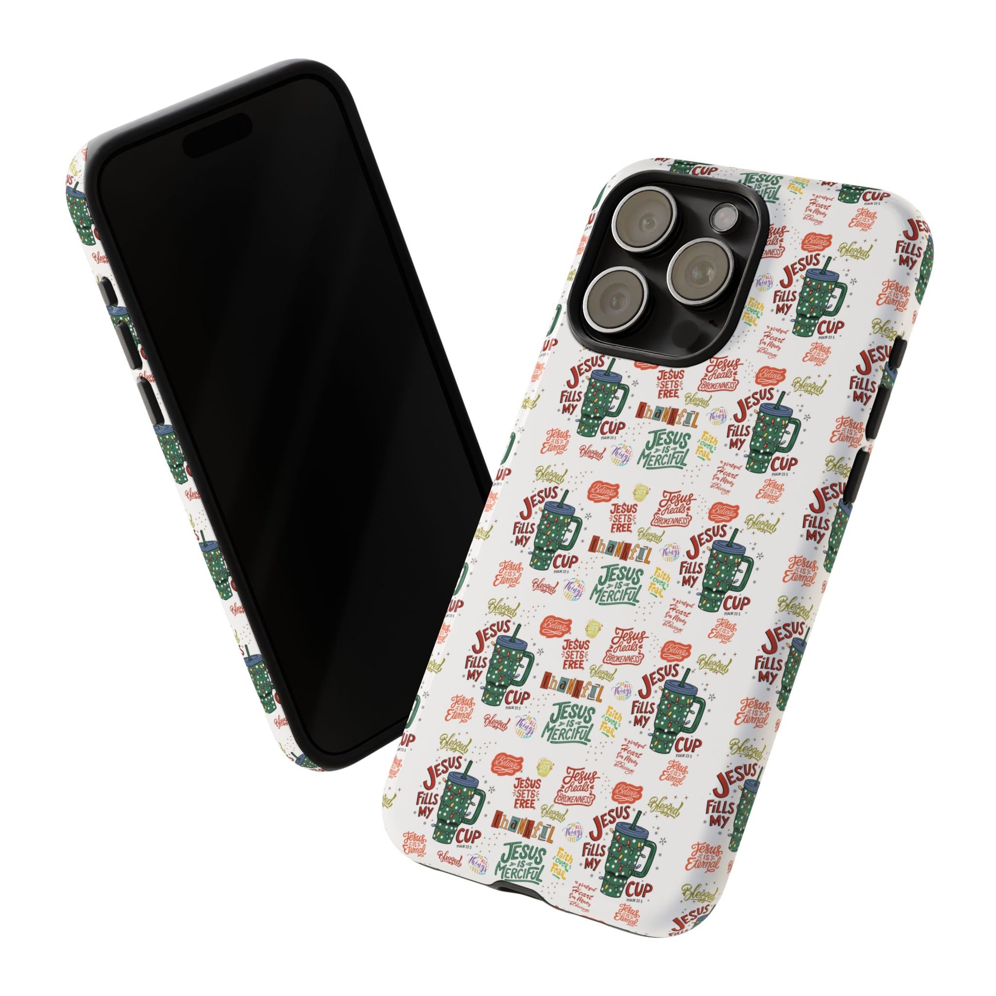 Jesus Fill My Cup Phone Case Cute Floral Design in Red, Pink, Blue – Aesthetic Protective Case for iPhone and  Android