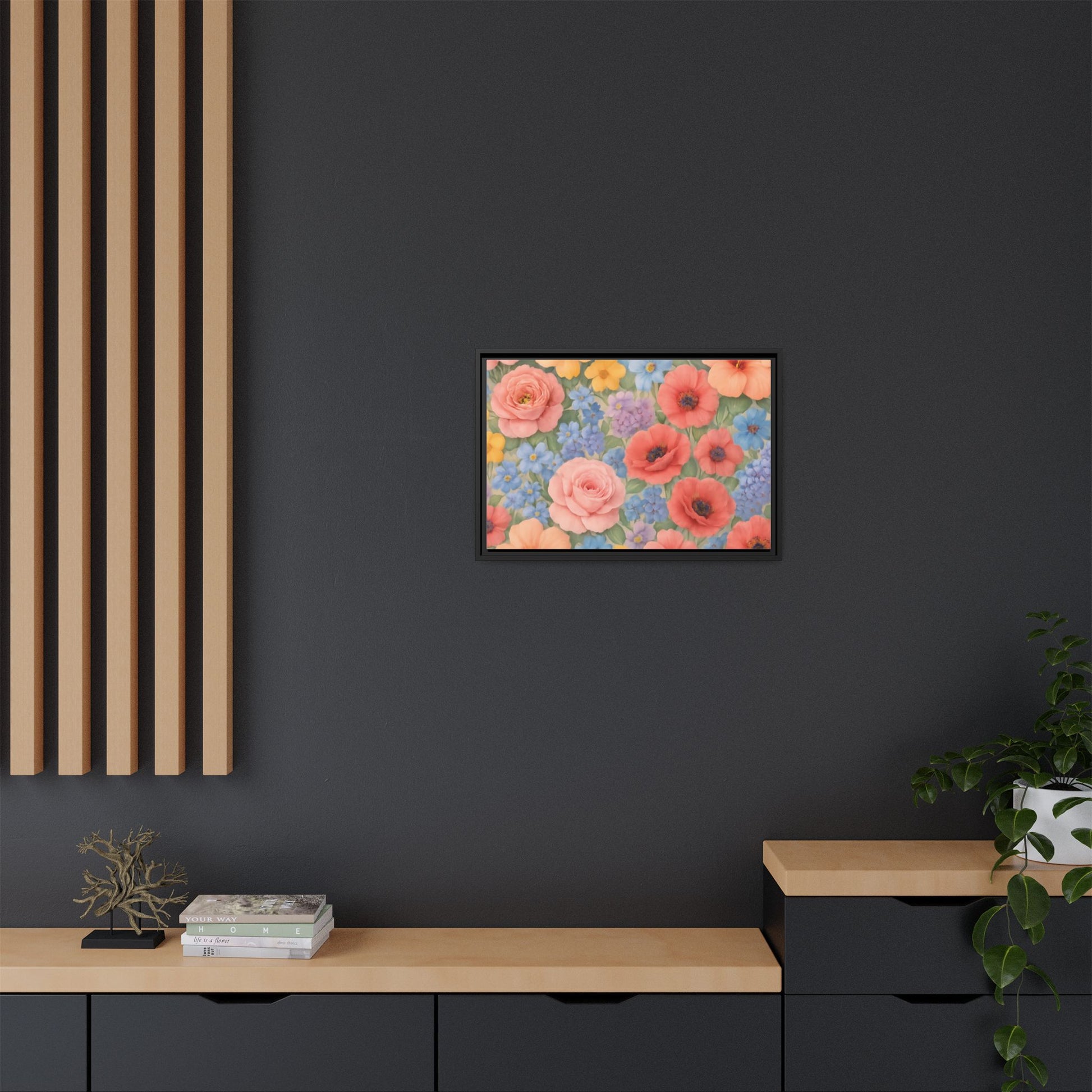 Luxury Framed Floral Canvas – Bold Multi-Color Botanical Wall Art, Elegant Nature-Inspired Accent for Living Room, Bedroom, or Office Décor Gift for Mom