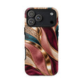 Lux Marble Waves Phone Case Metallic Burgundy, Teal Gold Protective Cover iPhone 18