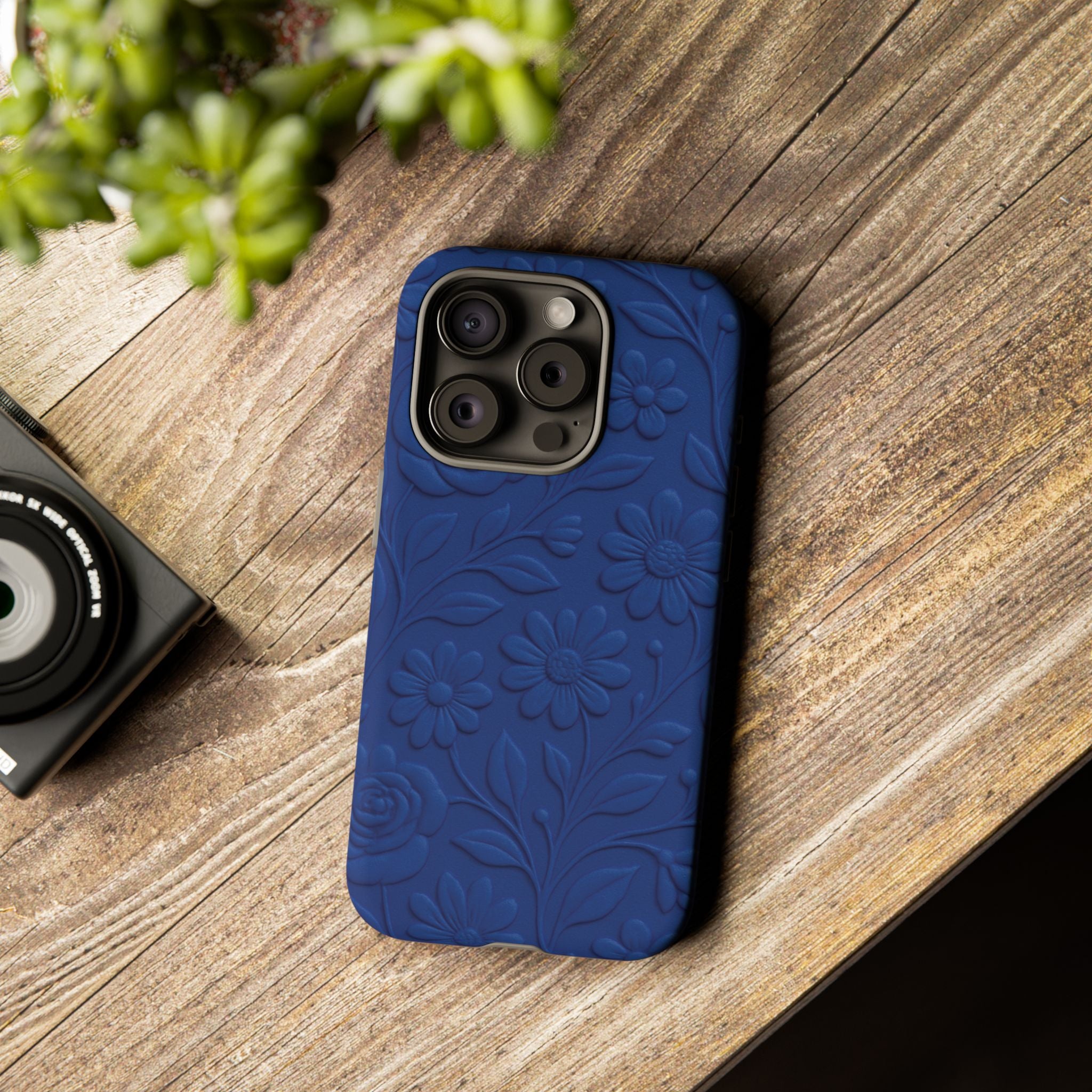 3D Illusion Floral Cobalt Blue Phone Case Elegant Raised Flower Design, Seamless Textured Look, Durable & Stylish Protection for iPhone and Android Models Fits iPhone & Samsung Models