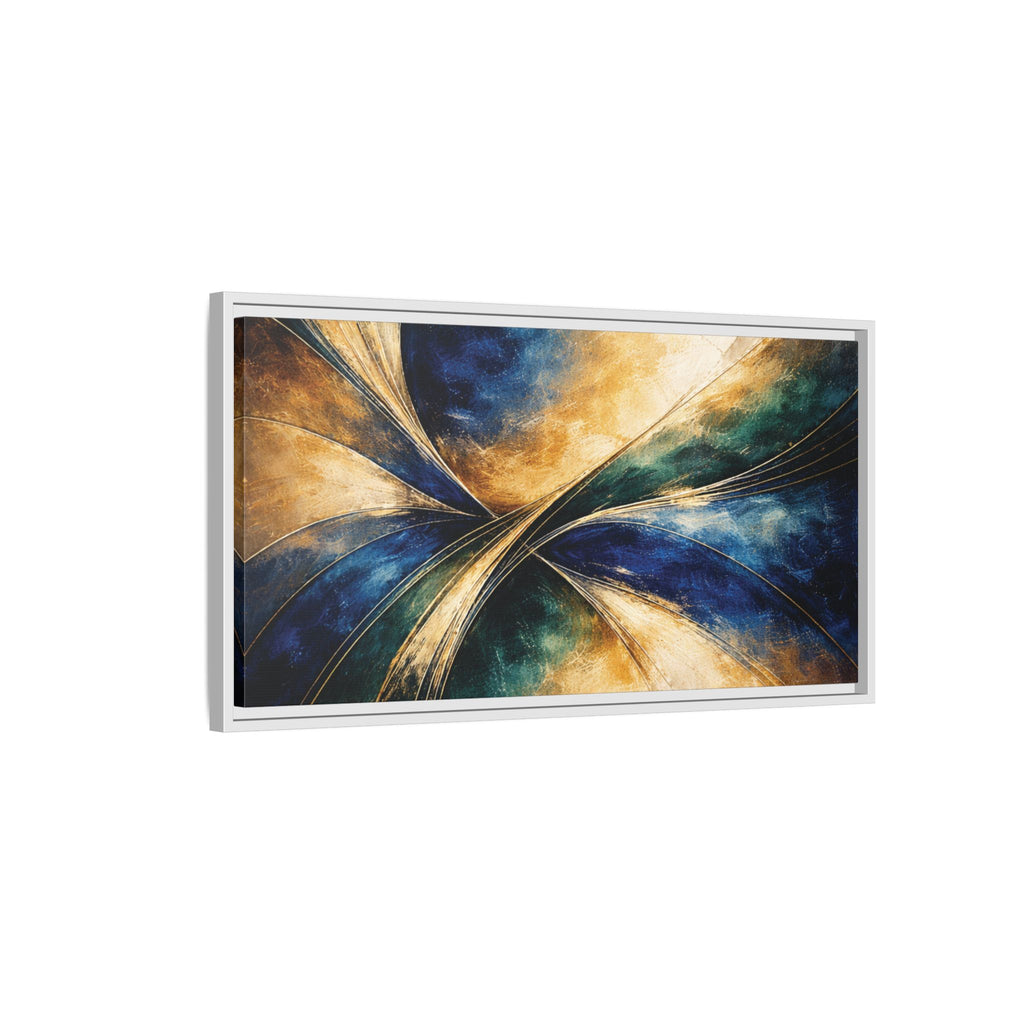 Gilded Convergence  Luxe NeoDeco Blue & Gold Abstract Wall Art Framed
