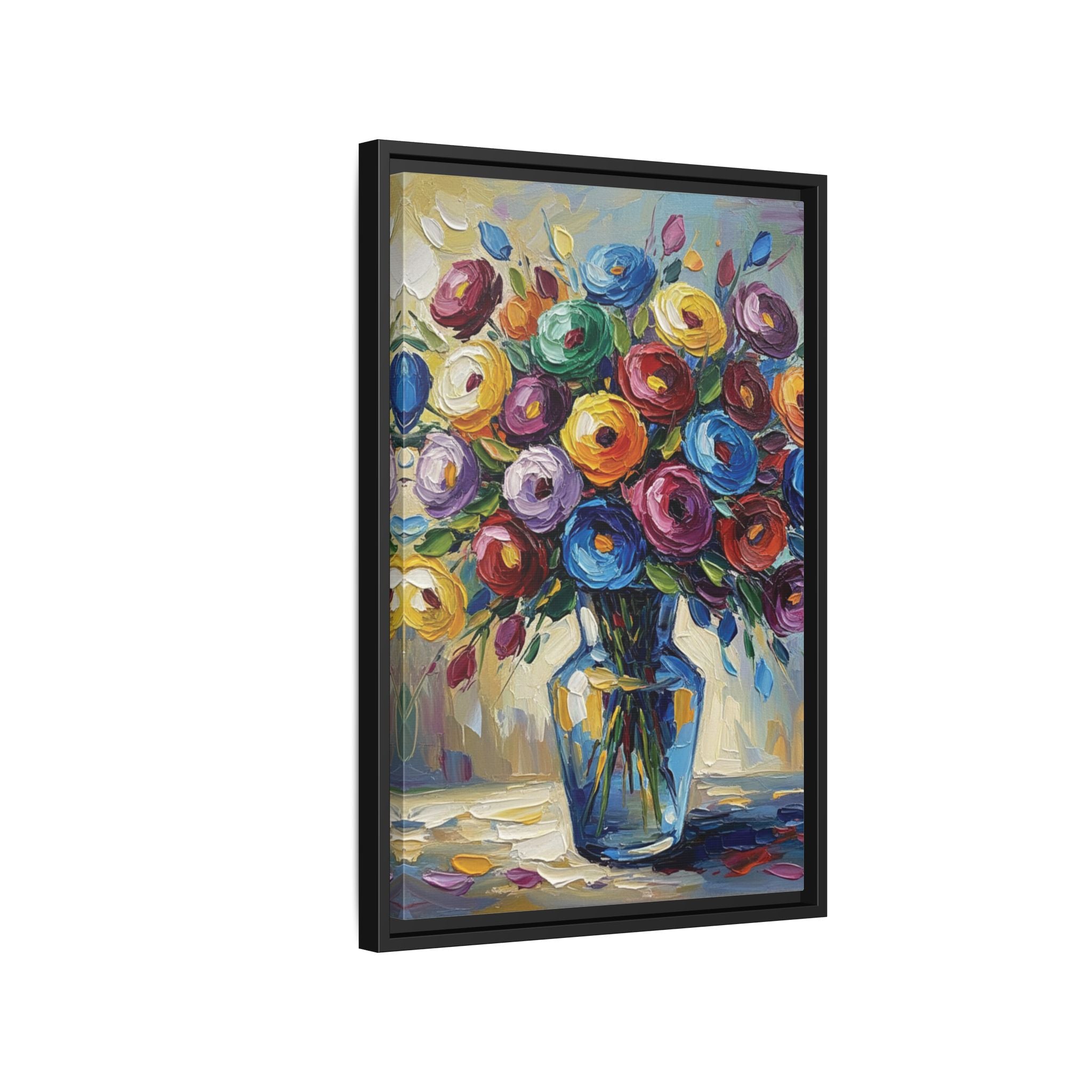Impression sur toile bouquet floral aquarelle - Tableau mural encadré mat - Illusion de peinture à l'huile vibrante