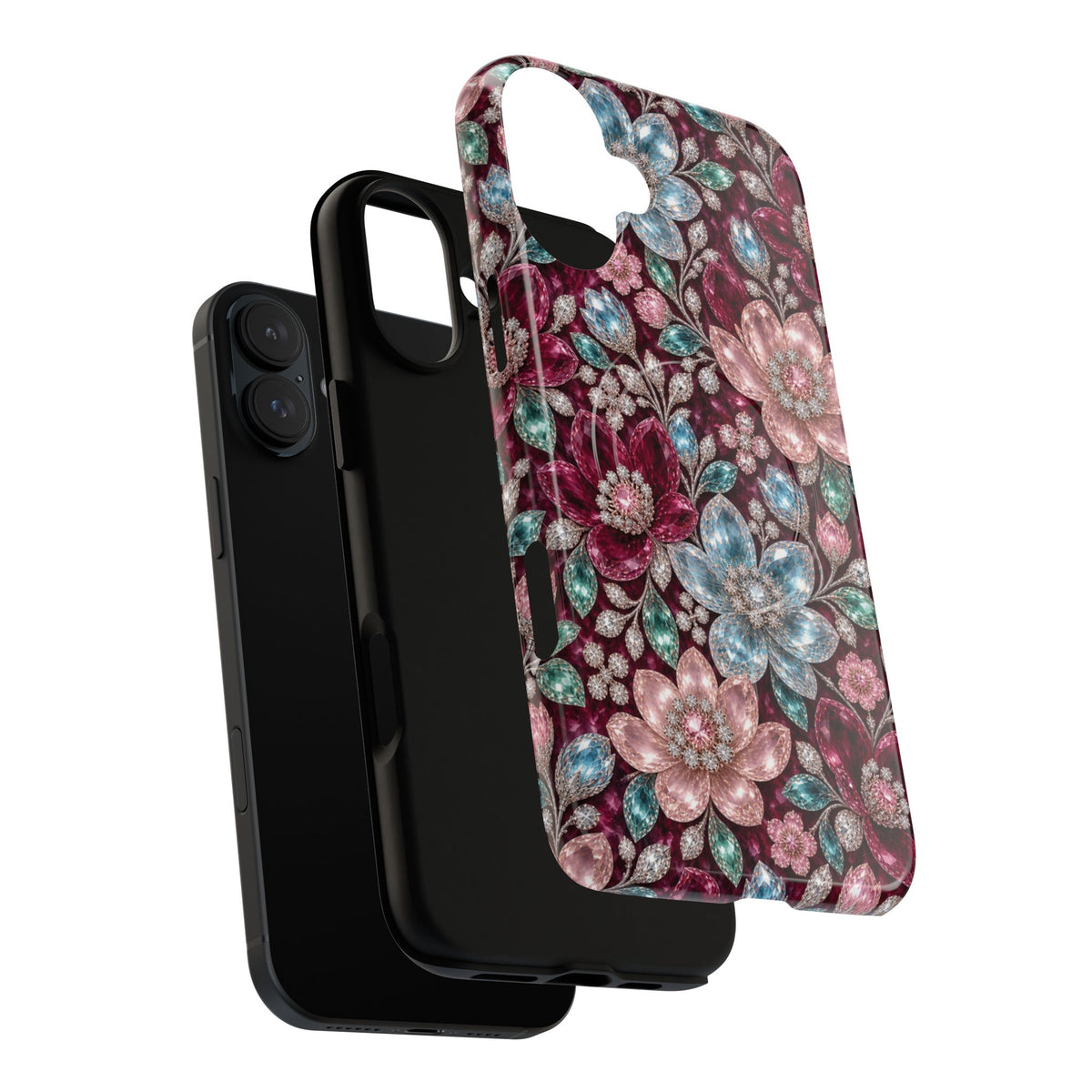 Floral faux Jewel Phone Case Sparkling Burgundy Flower Tough Magnetic Case 18 iPhone