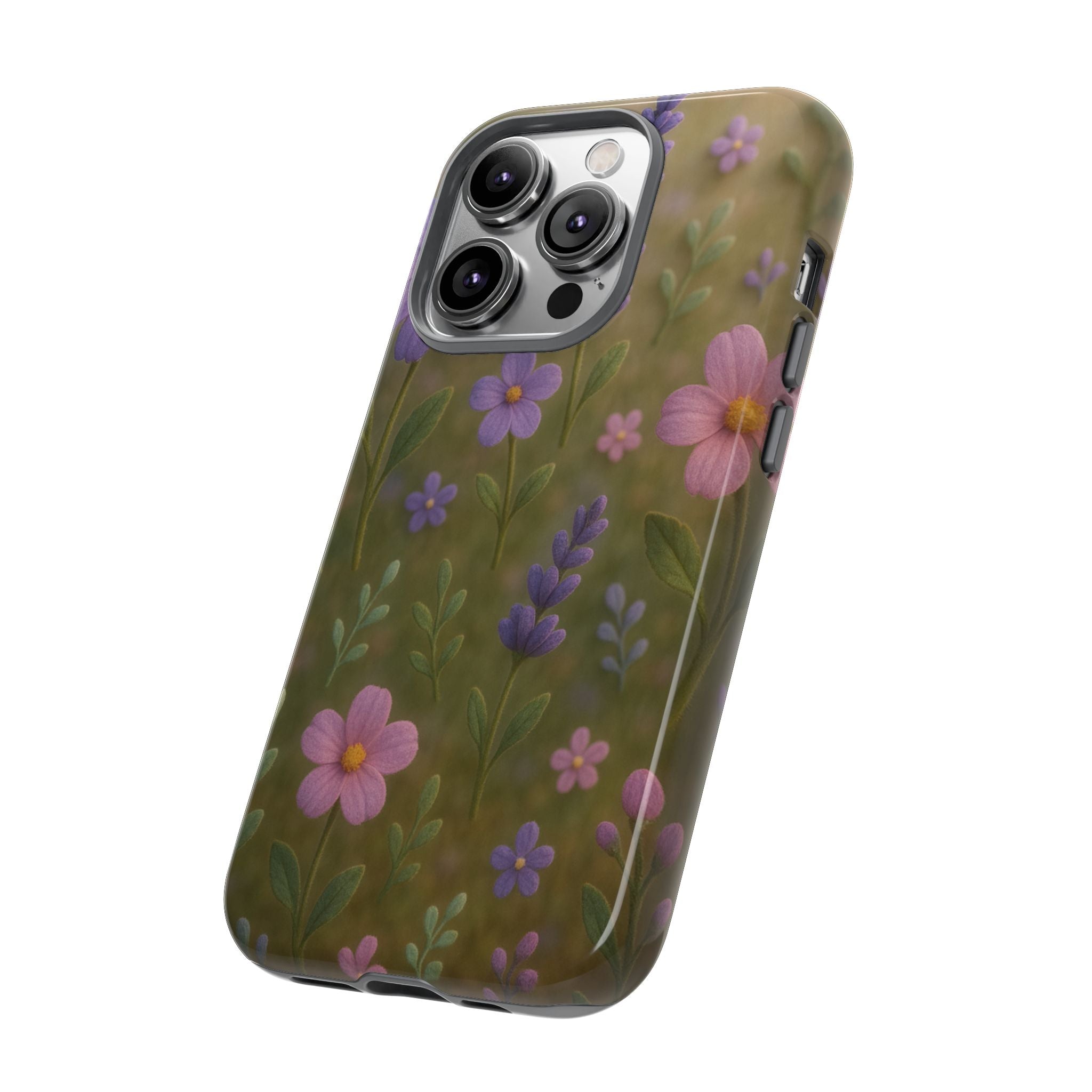 Pastel Flowers 3D Illusion Wildflower Phone Case Cute Pastel Floral Design in Lavender, Pink, Mint Green Aesthetic Protective Case for iPhone and  Android