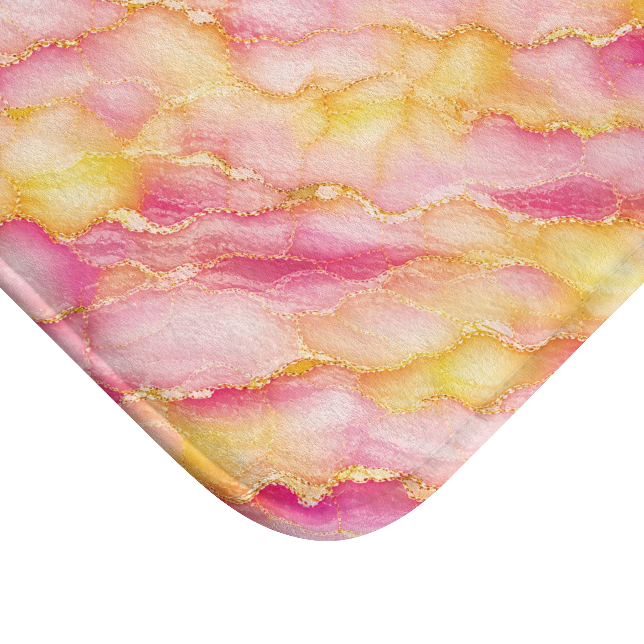 Blush Pink & Pastel Yellow Marble Bath Mat — Gold Vein Luxury Floor Decor