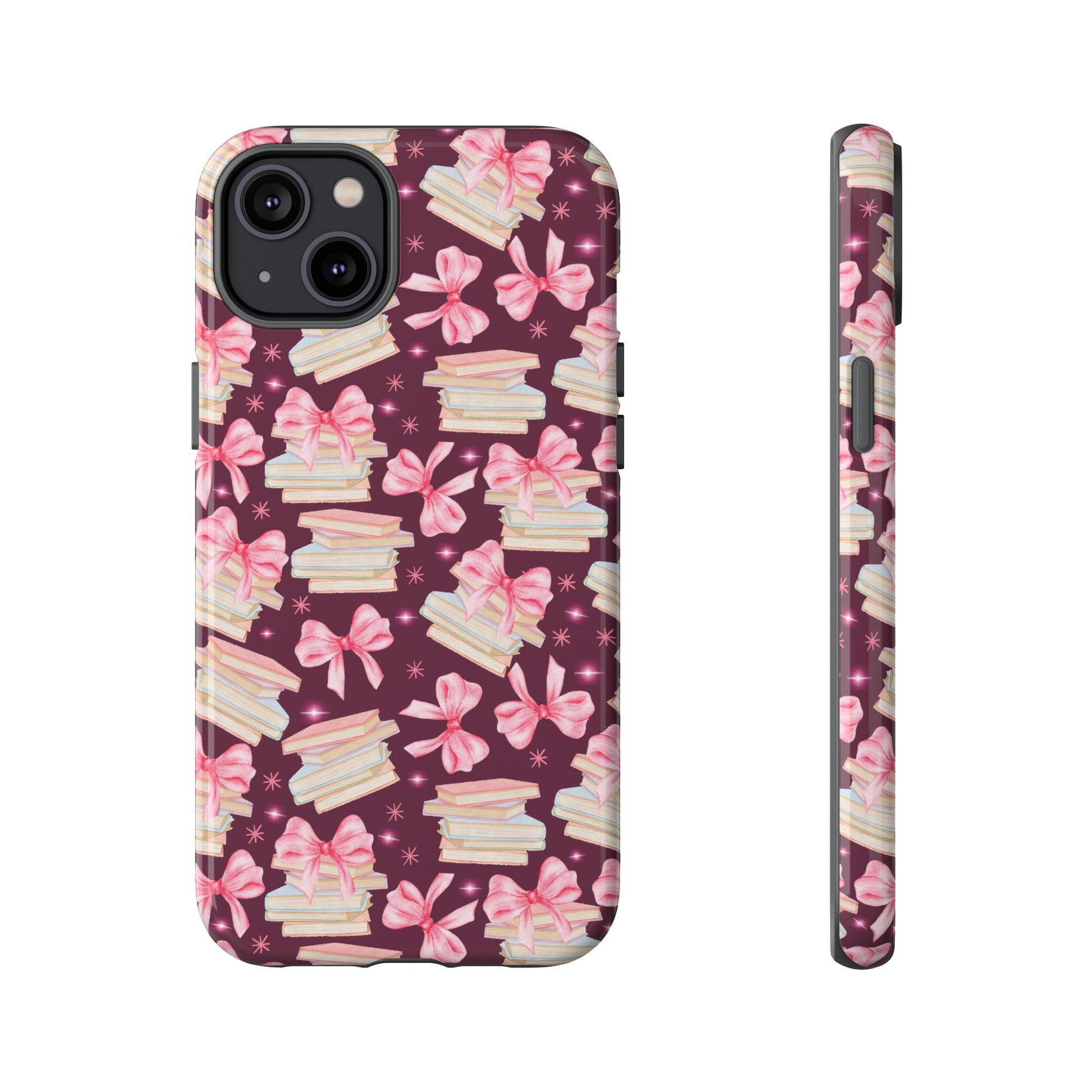 Coquette Pink Bows & Books Phone Case for iPhone 17 and Samsung, Pixel | Stylish Protective Cover Gift for Her Perfect for Floral Lover