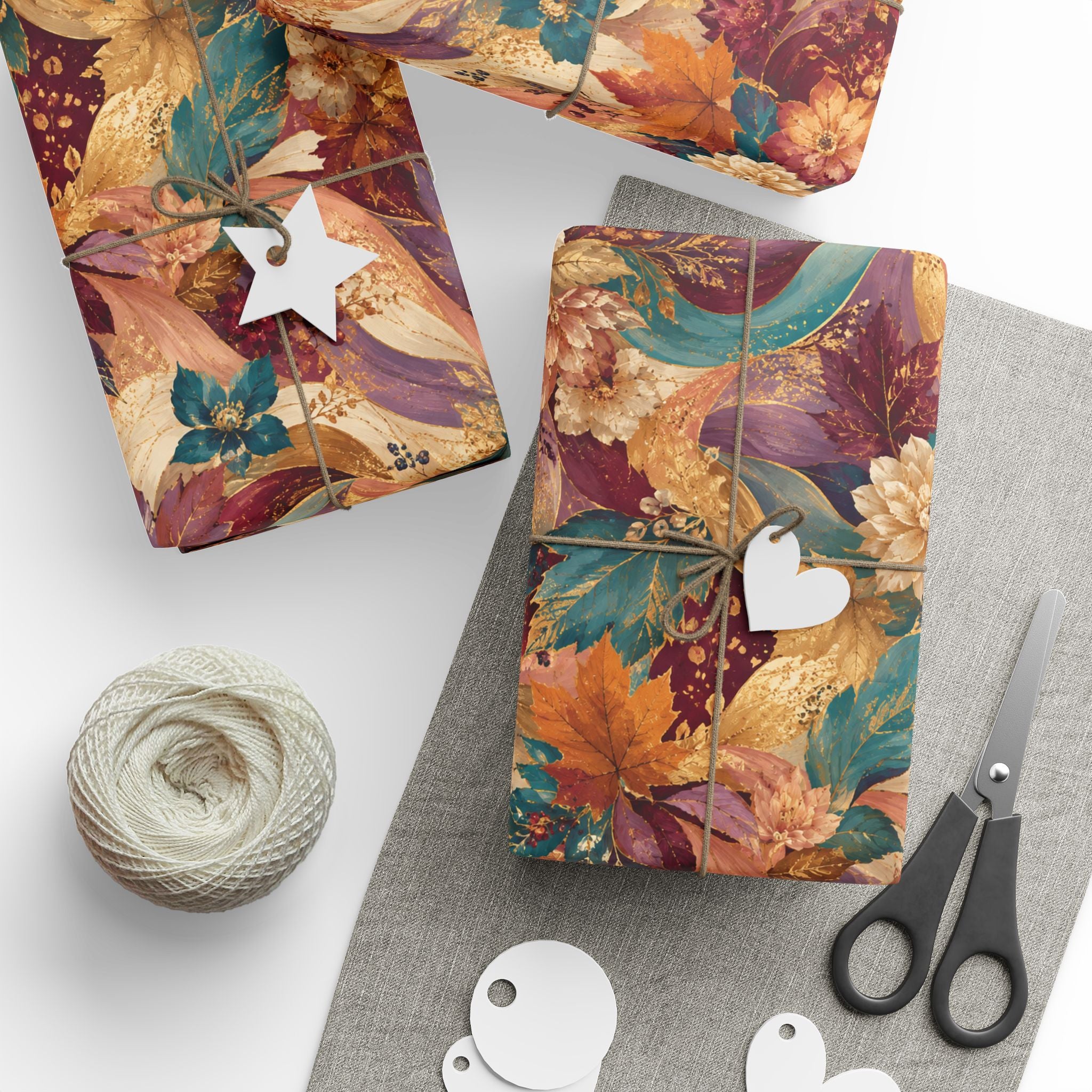 Autumn Floral Swirl Wrapping Paper - Fall Leaves & Bouquet Gift Wrap