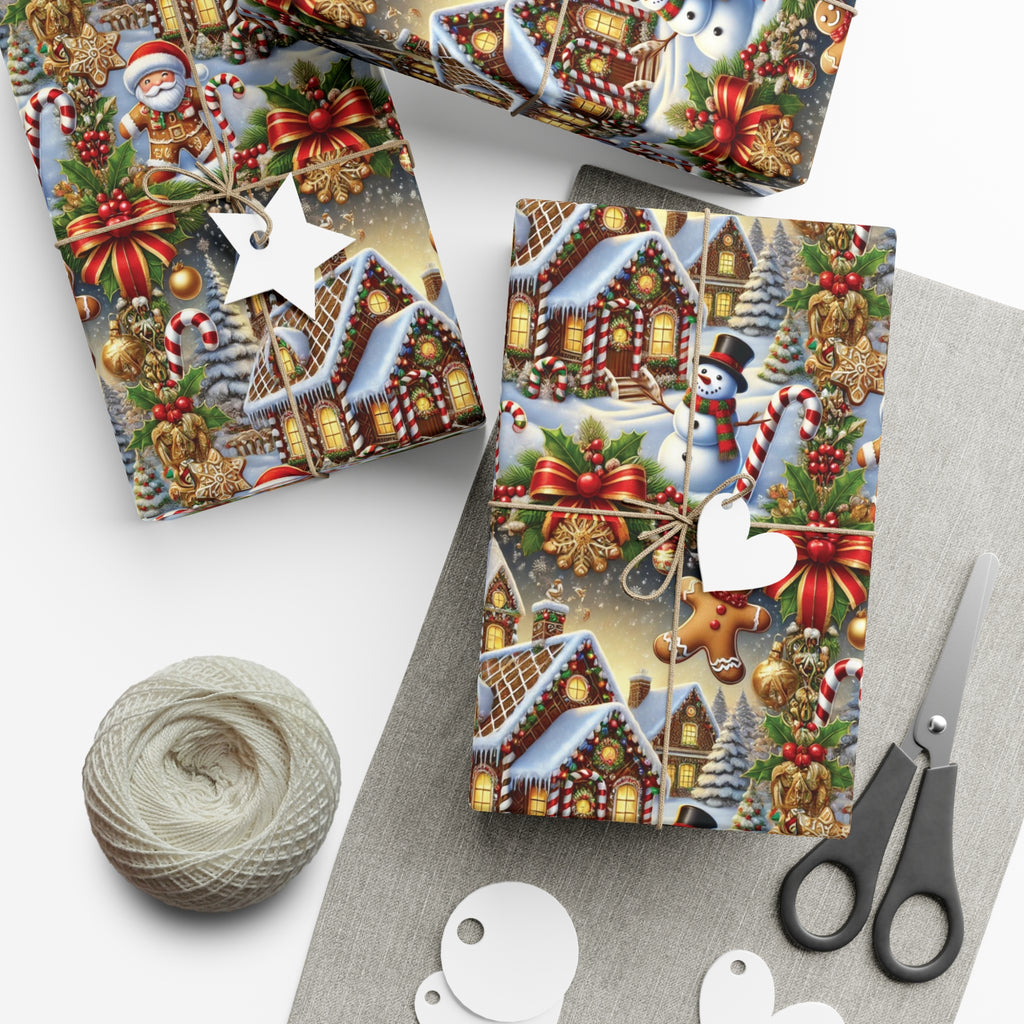 Gingerbread House & Snowman Christmas Wrapping Paper Festive Holiday Gift Wrap with Vibrant Perfect for Christmas Presents and Seasonal Decor - MRSBYVALLE