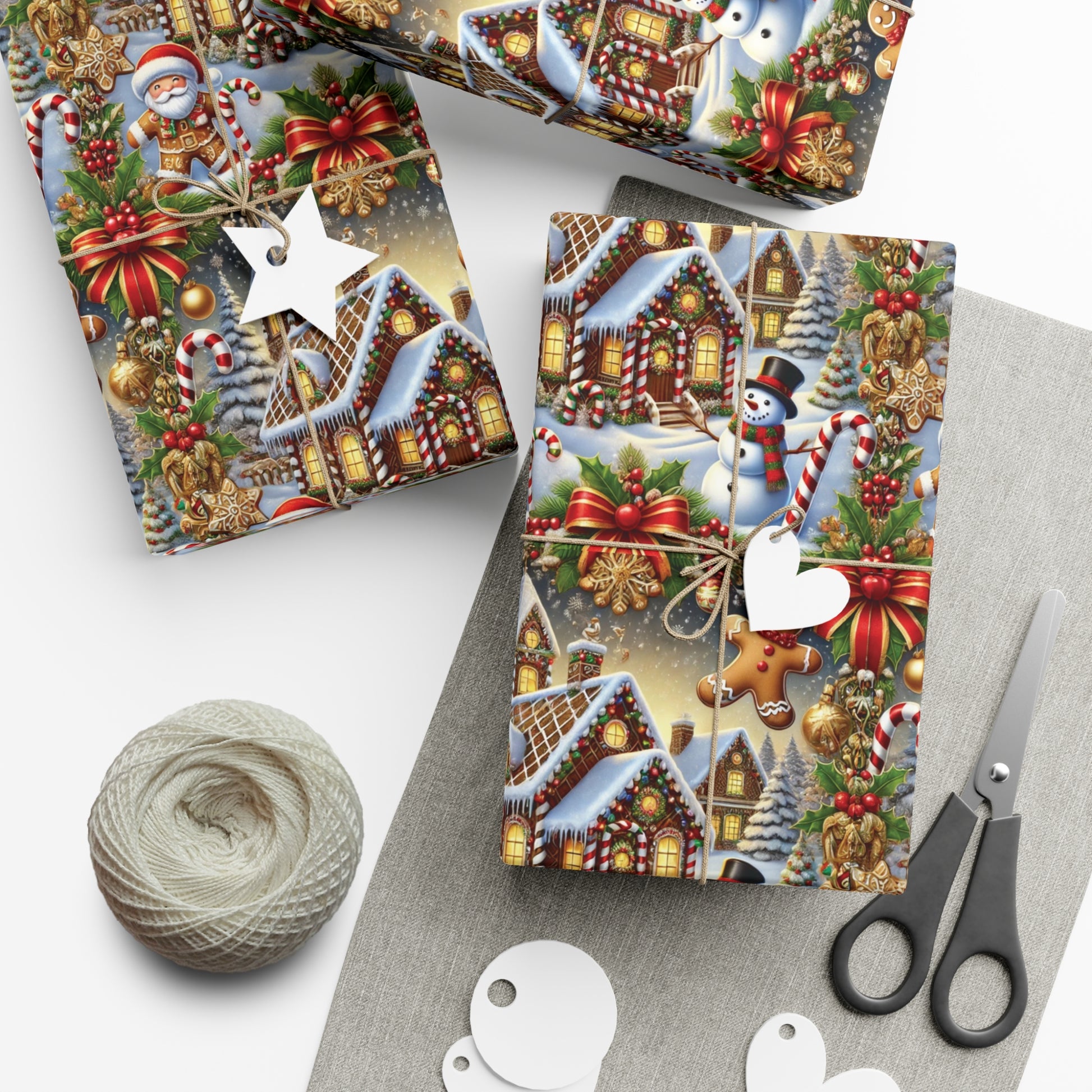Gingerbread House & Snowman Christmas Wrapping Paper Festive Holiday Gift Wrap with Vibrant Perfect for Christmas Presents and Seasonal Decor - MRSBYVALLE