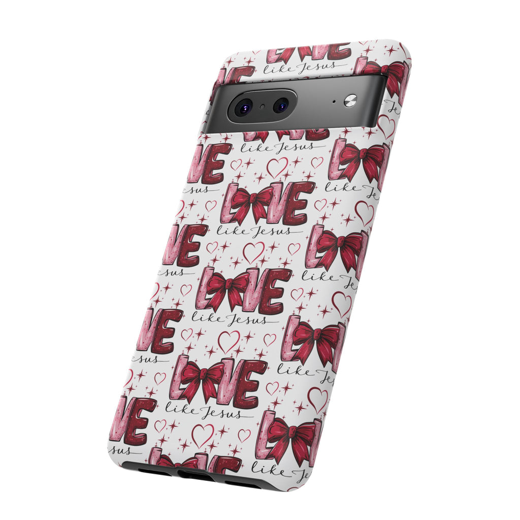 Love Like Jesus Red Bows and Hearts—Tough, Faithful Phone Cases & Religious iPhone Accessories: Protect Your Device & Show Your Faith