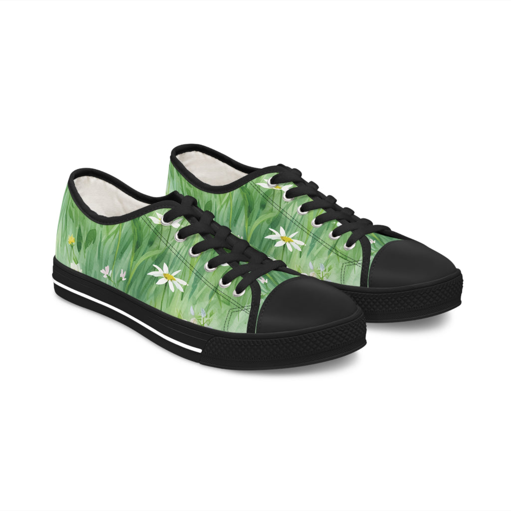 Green Floral Women's Low Top Sneakers Breathable Polyester Canvas, Lightweight Stylish Floral Pastel Design, Comfortable All-Day Wear, Perfect for Walking and Everyday Activities - MRSBYVALLE