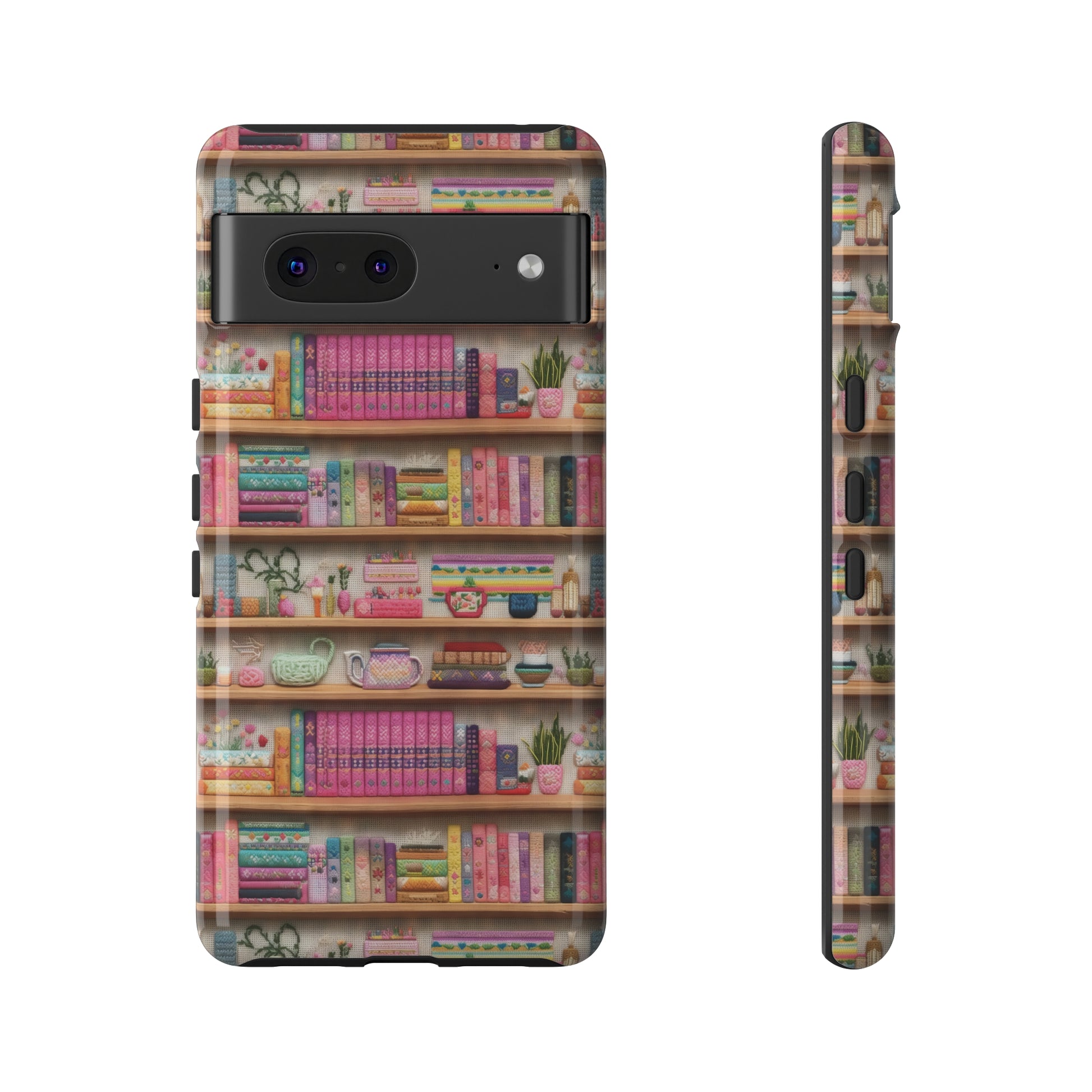 Phone Case 3D Illusion Books & Shelf Embroidery Design with Vibrant Colors Gift for Her Phone 15, Samsung iPhone Samsung Gift for Her Case iPhone 15, Samsung iPhone Samsung Accessory Gift for Her.