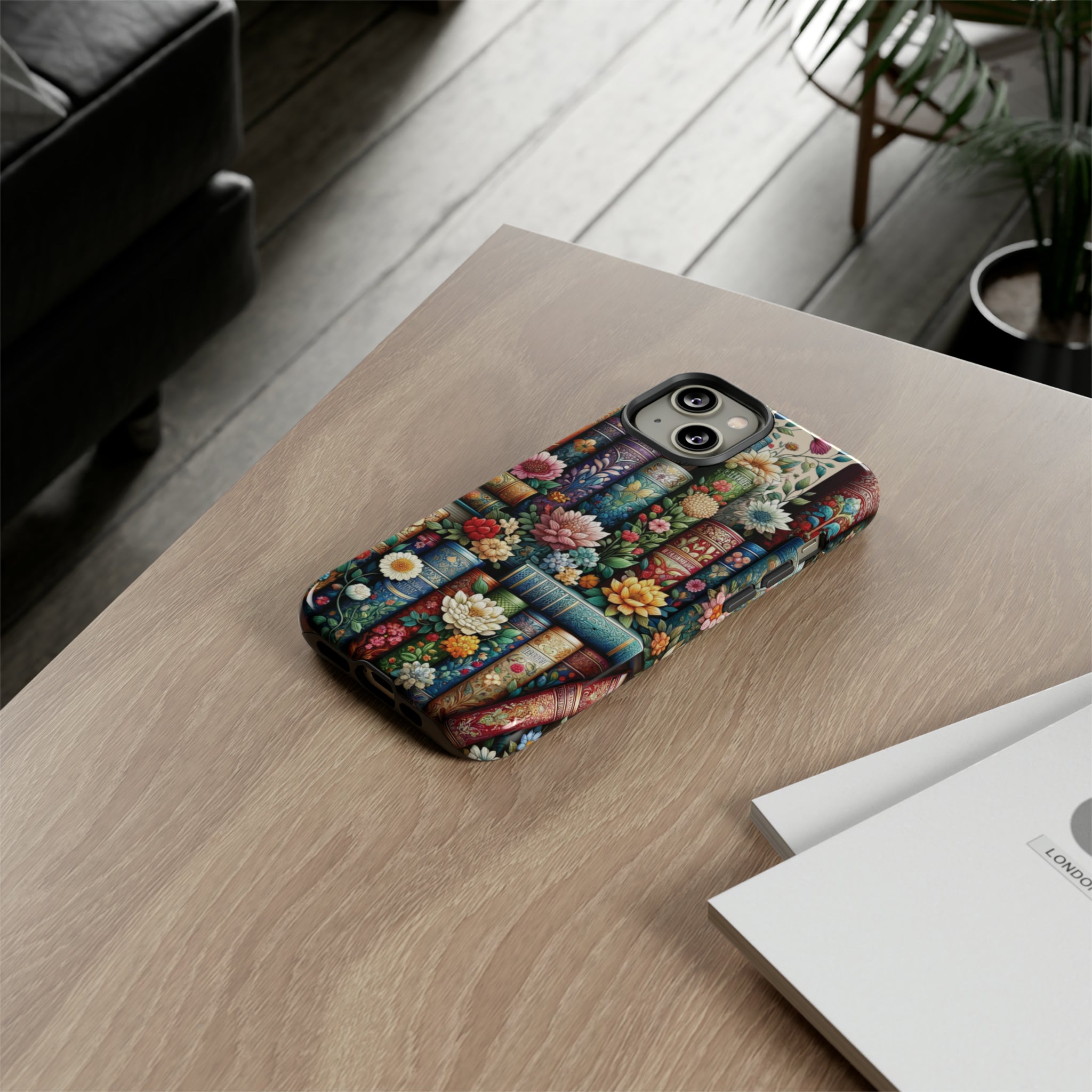 Books and Floral Boho Luxury Phone Tough Case Floral Elegant Durable Stylish for Modern Devices iPhone 15, Samsung iPhone Samsung Accessory Gift for Her.