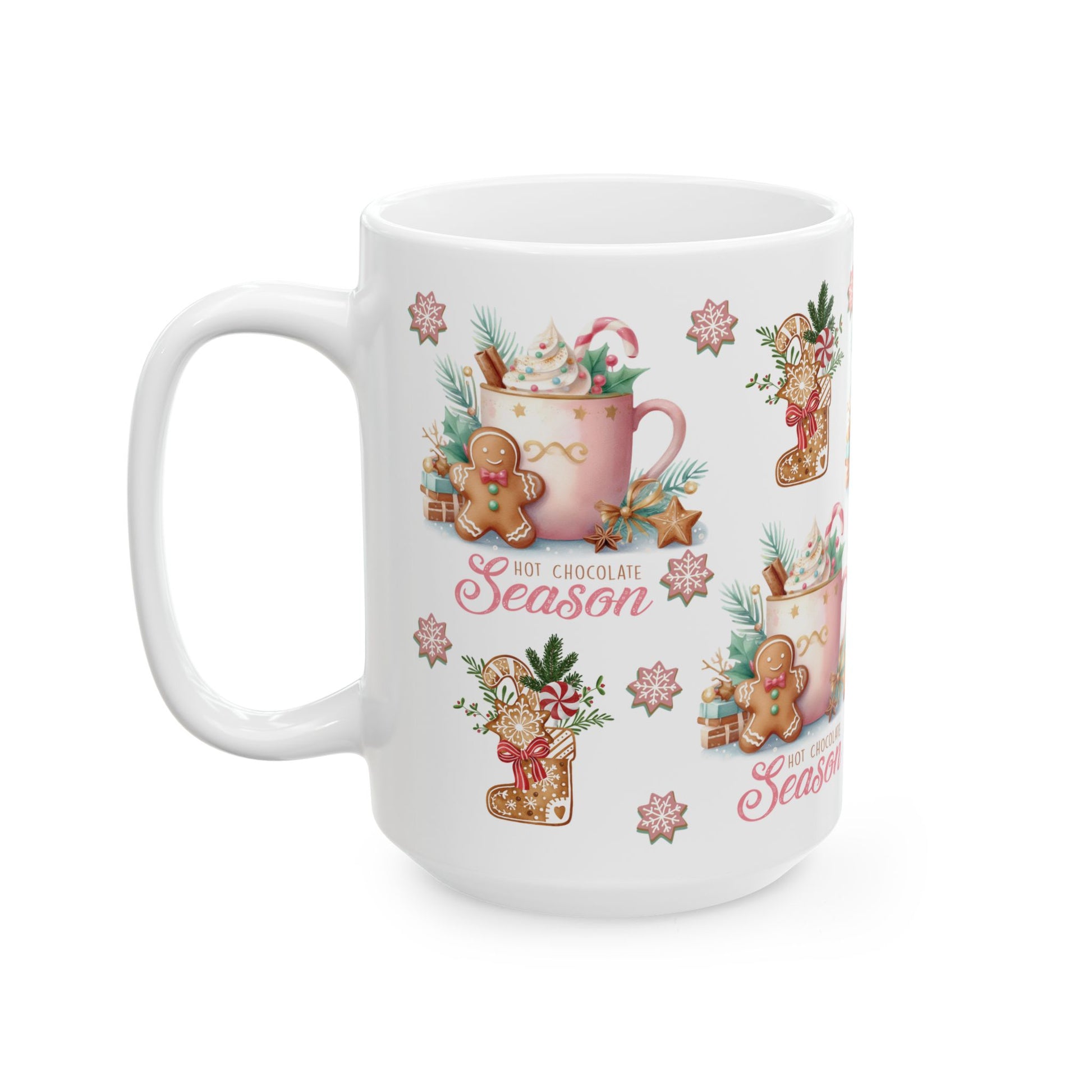 Charming Gingerbread with Hot Chocolate Season Pink Mug | Festive 11oz & 15oz Holiday Coffee Cups | Perfect Christmas Gift, Cozy Winter Drinks, and Seasonal  Mug for Tea, Cocoa, and More Unique Gift for Mom - MRSBYVALLE