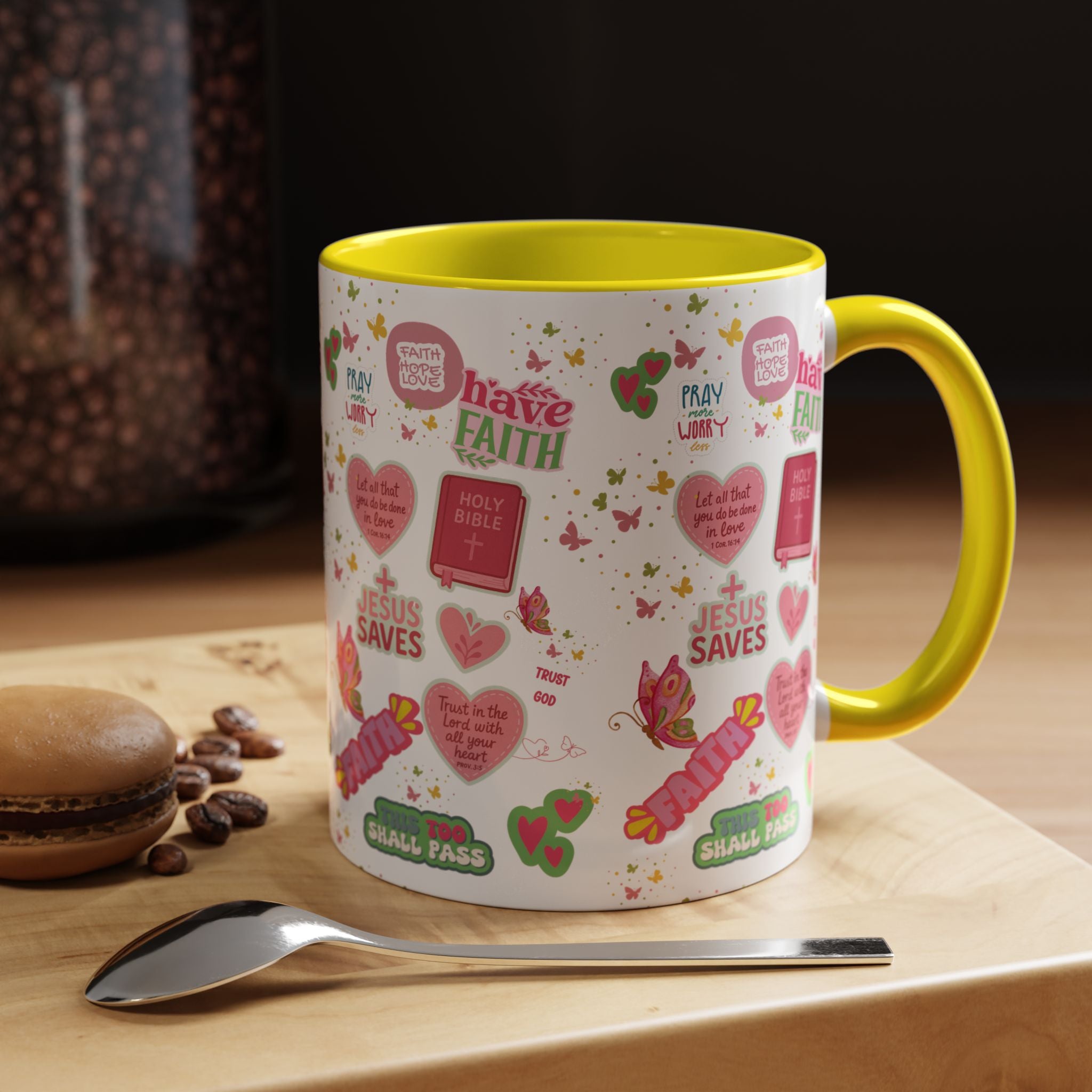 Commencez votre journée avec la foi | Mug chrétien avec verset biblique | Cadeau inspirant pour chrétiens | Mug à café en céramique 325 ml et 443 ml Matins de printemps douillets