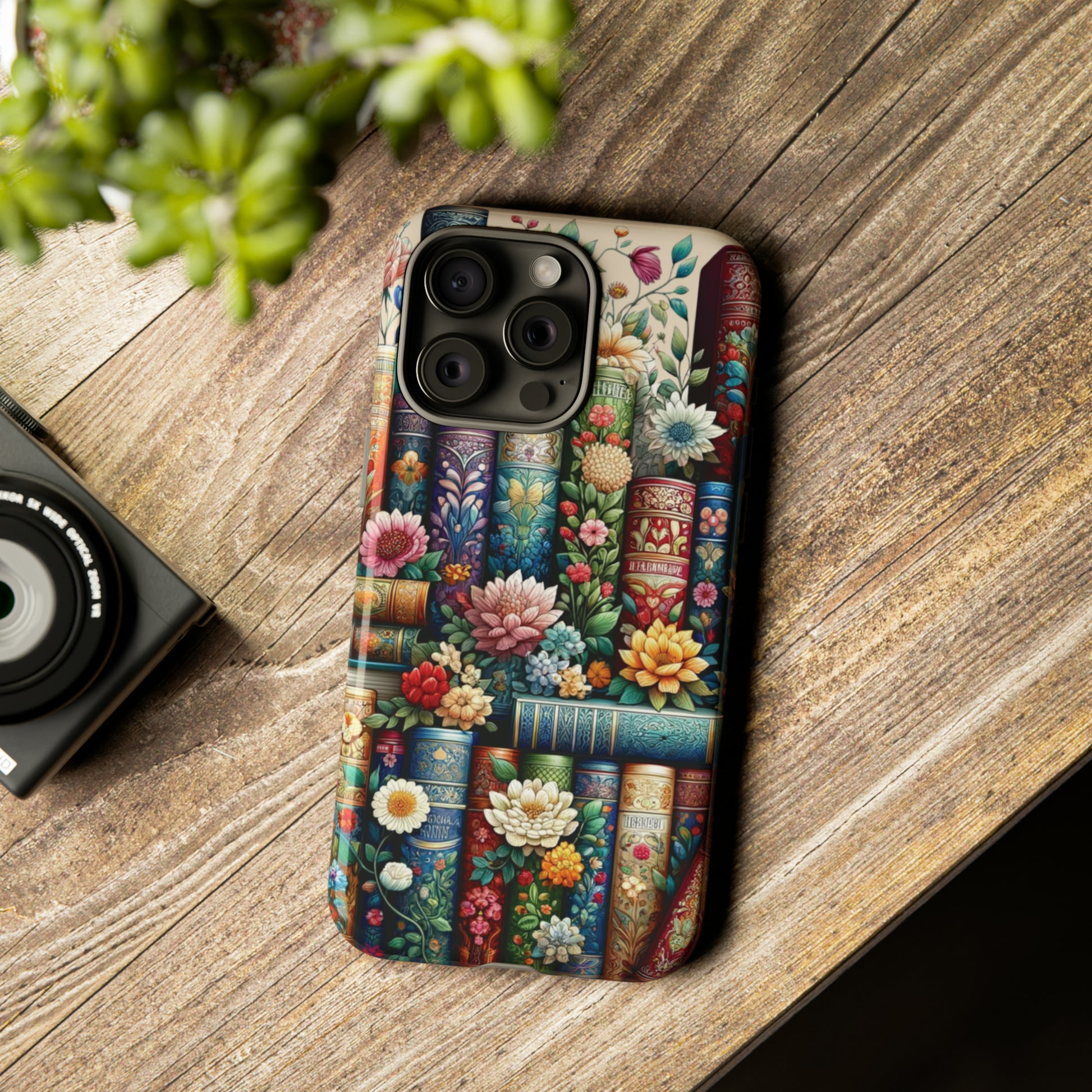 Books and Floral Boho Luxury Phone Tough Case Floral Elegant Durable Stylish for Modern Devices iPhone 15, Samsung iPhone Samsung Accessory Gift for Her.