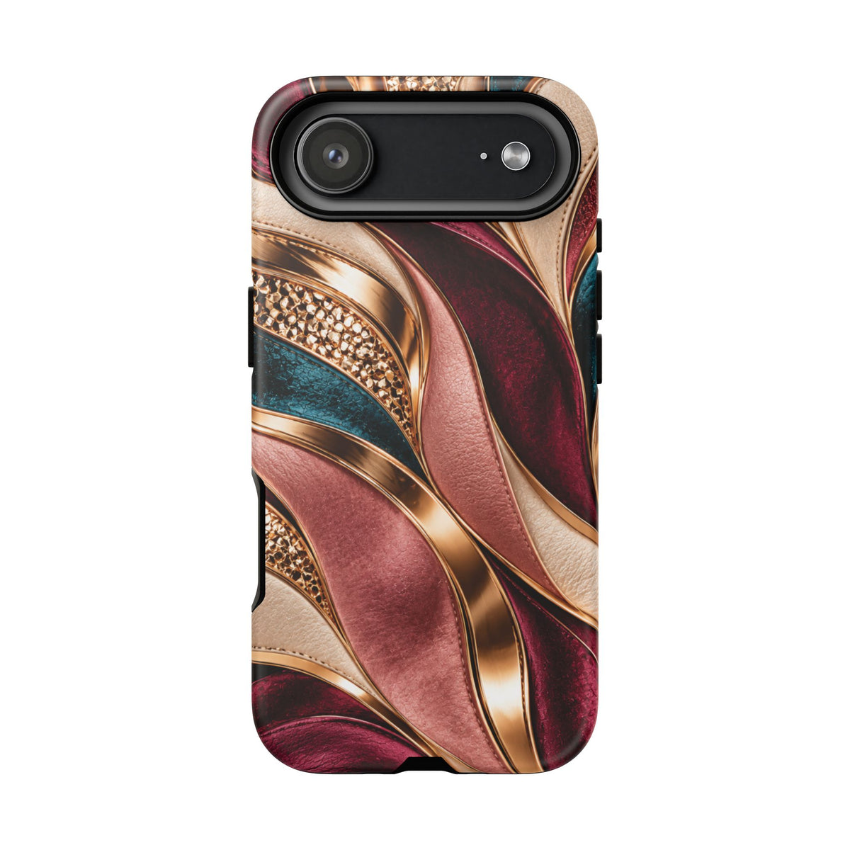 Lux Marble Waves Phone Case Metallic Burgundy, Teal Gold Protective Cover iPhone 18