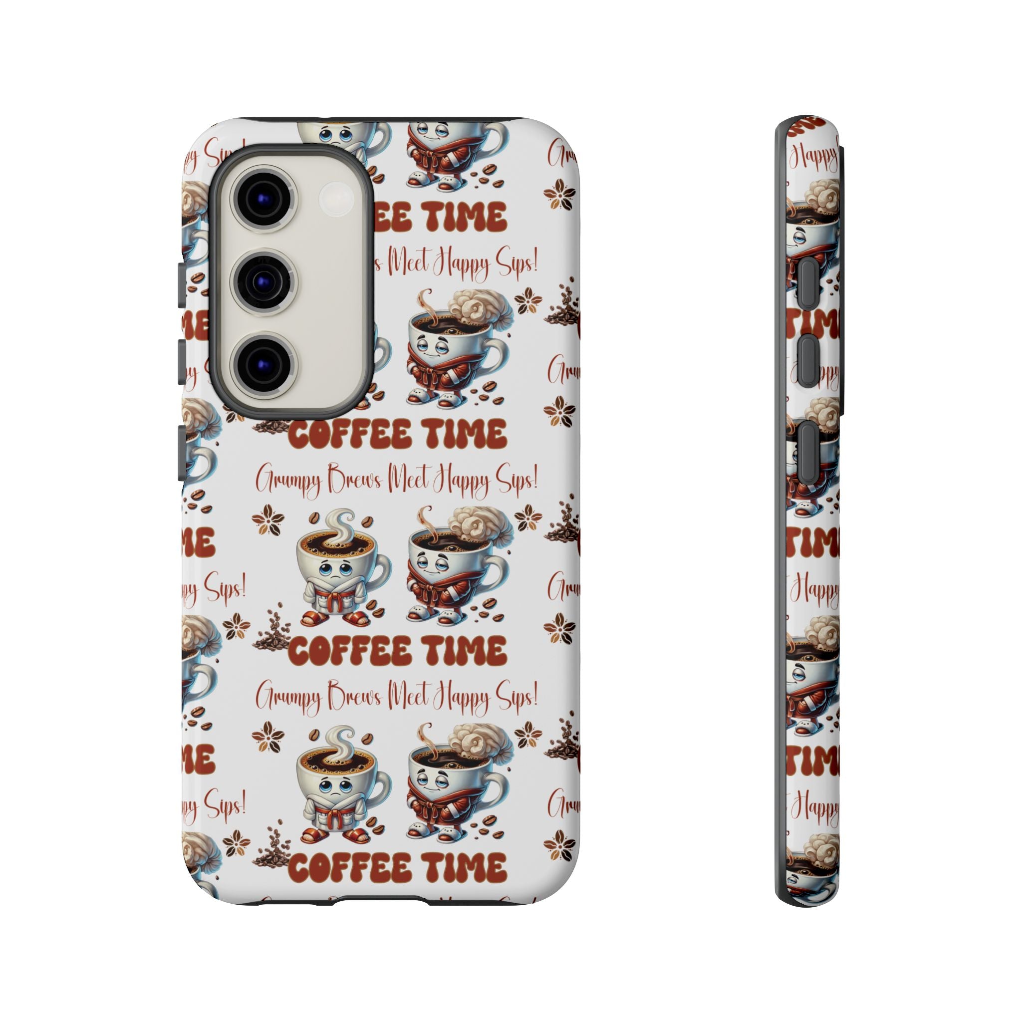 Grumpy Brews Meet Happy Sips Phone Case Compatible with iPhone, Samsung & Pixel | Fun, Durable Protection for Coffee Lovers | Unique Design, Shockproof & Scratch-Resistant Perfect for Coffee Lover - MRSBYVALLE