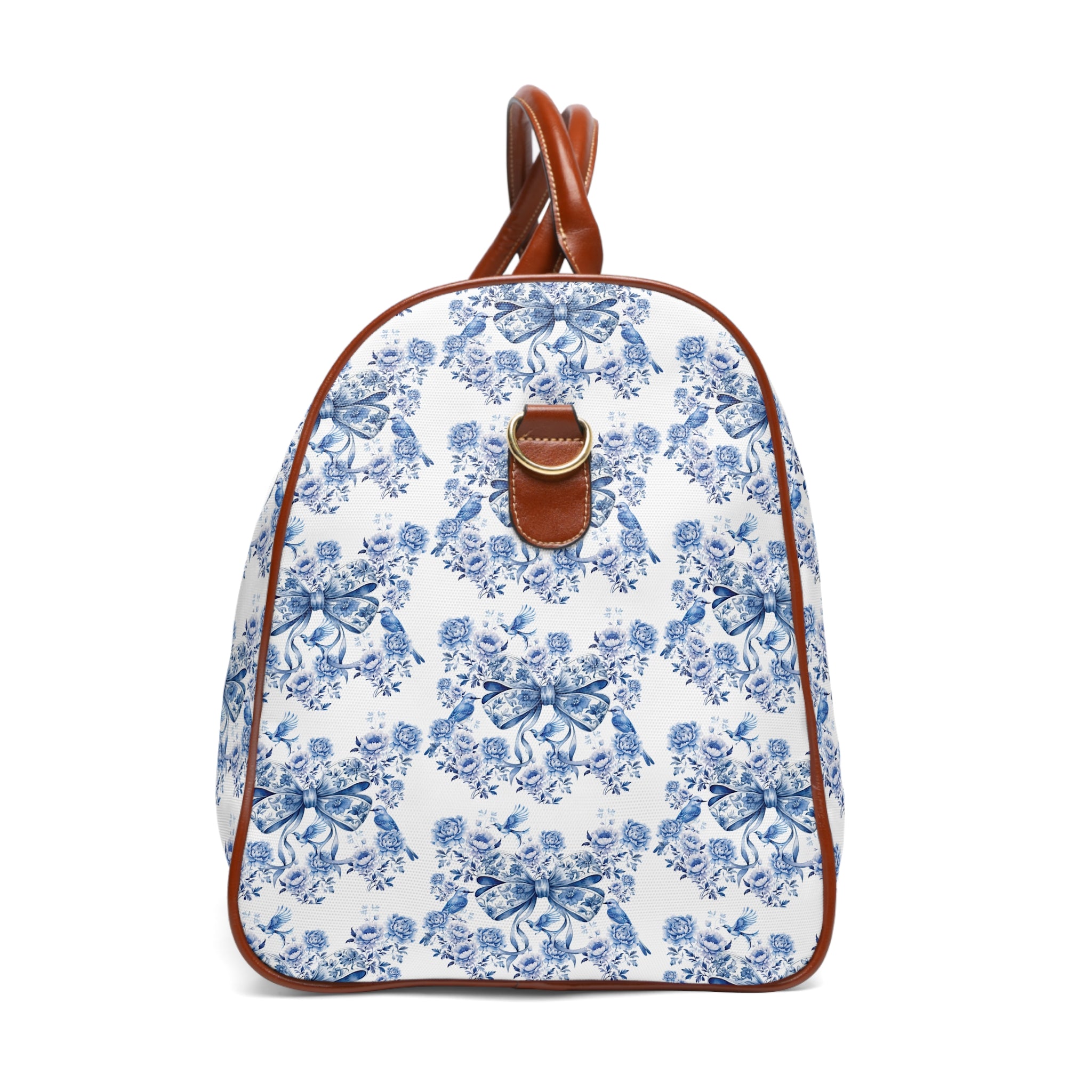 Weekender Bag, Chinoiserie Blue White Travel Bag with Coquette Bows, Lightweight & Spacious, Waterproof Travel Tote for Travelers Overnight Bag for Luxurious and Chic Travel