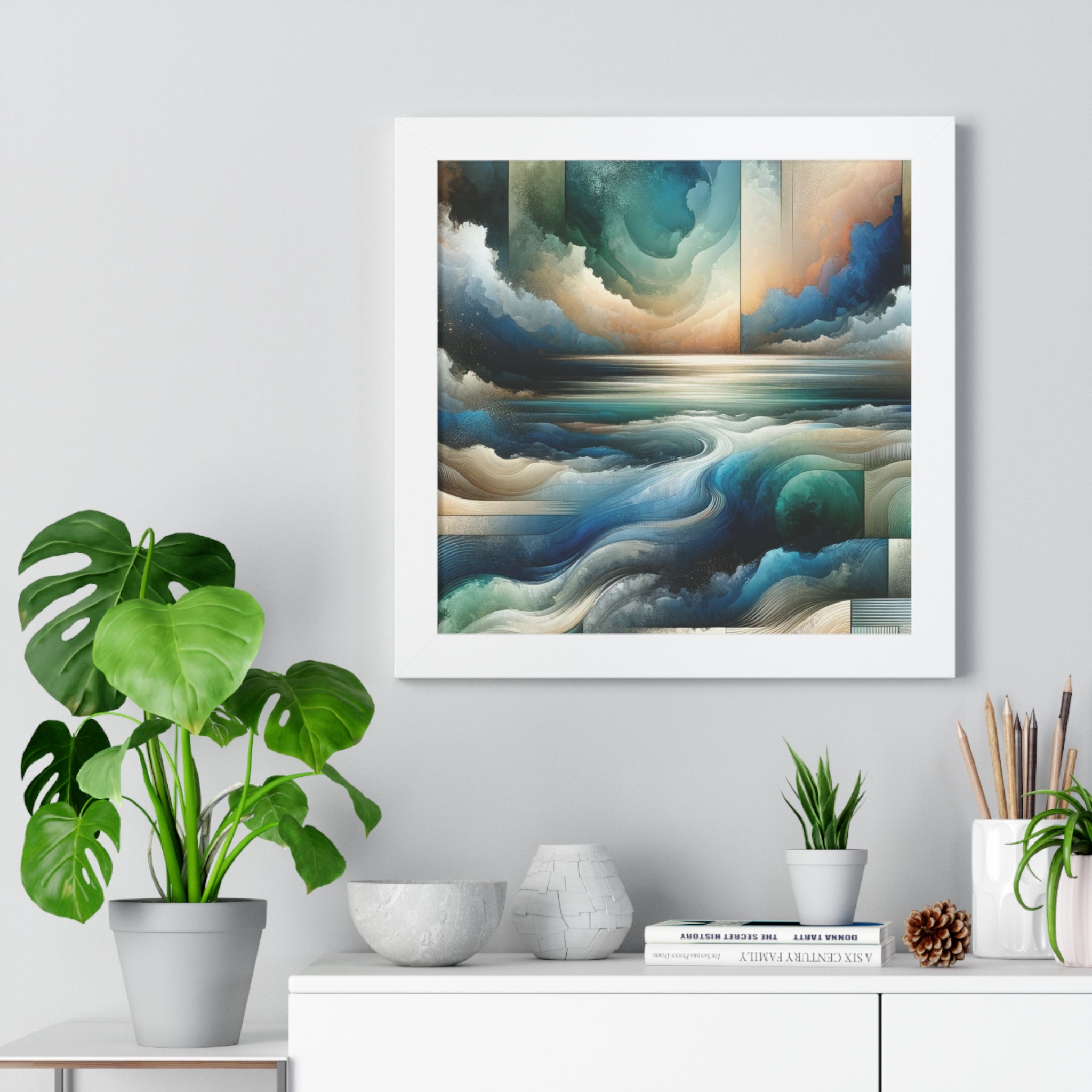 Contemporary Elegance Abstract Modern Art Framed Canvas Print Wall Classic Encased in Black, White, or Walnut Frames with Durable Acrylic Protection Ready to Hang Timelessly Crafted..