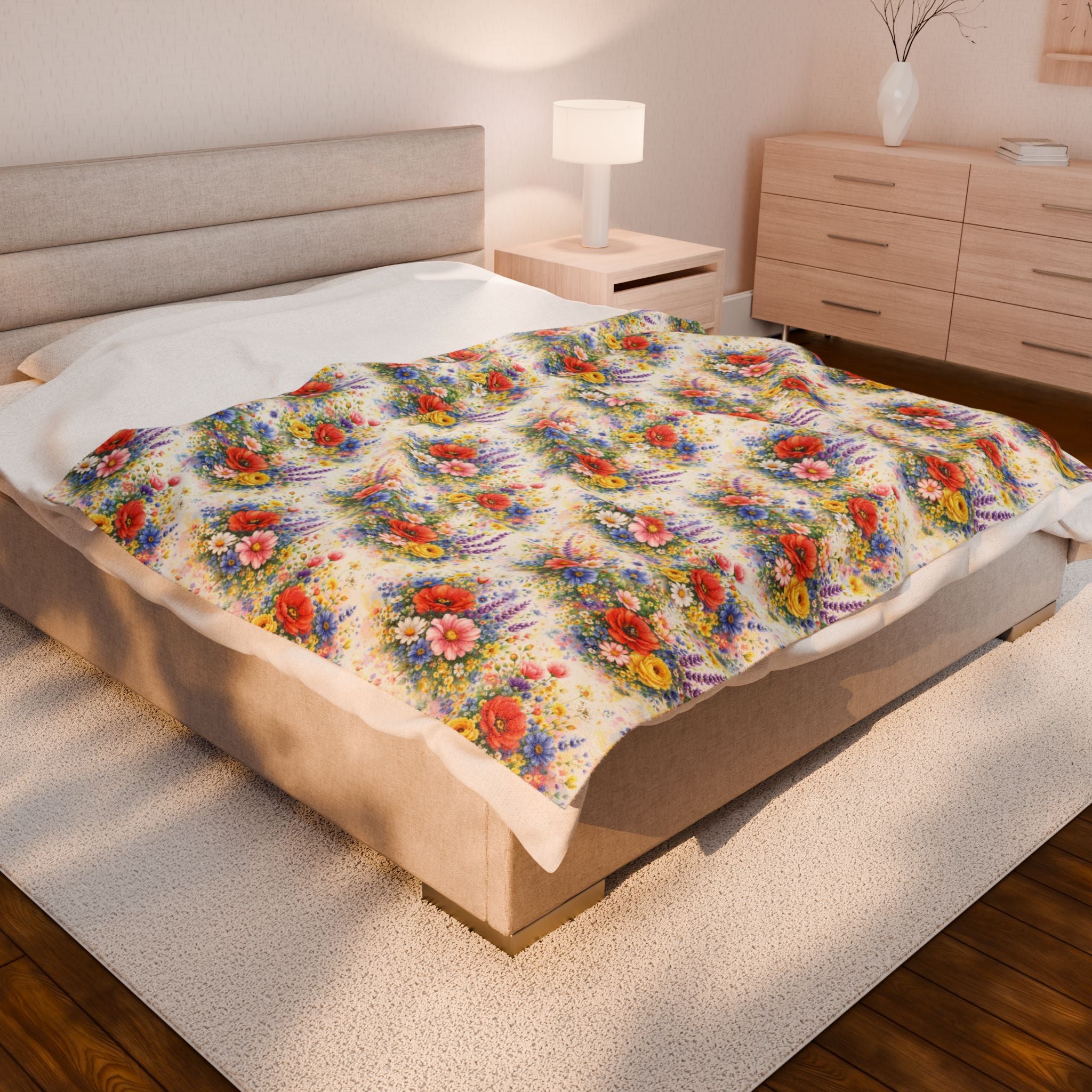 Plaid en peluche de fleurs sauvages à l'aquarelle — Jeté douillet floral