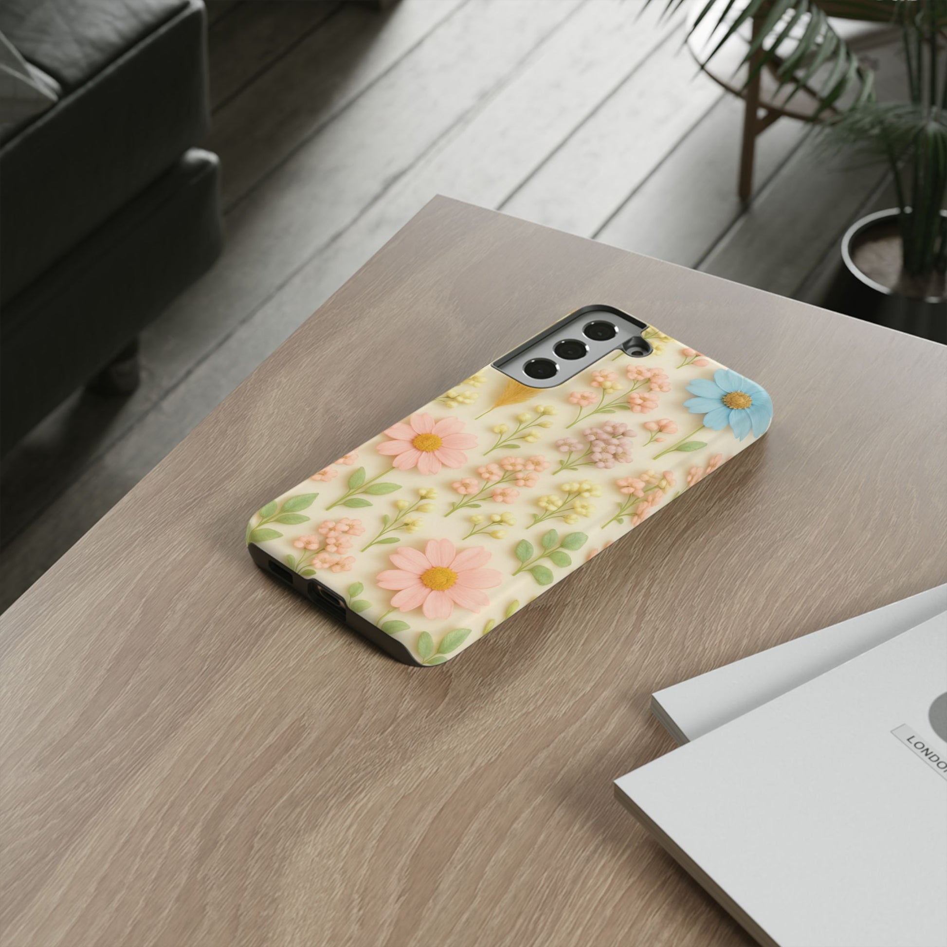 Pastel Dried Flowers Illusion Phone Case 3D Realistic Pressed Floral Design, Bright Botanical Aesthetic, Soft Nature-Inspired CoveriPhone & Galaxy