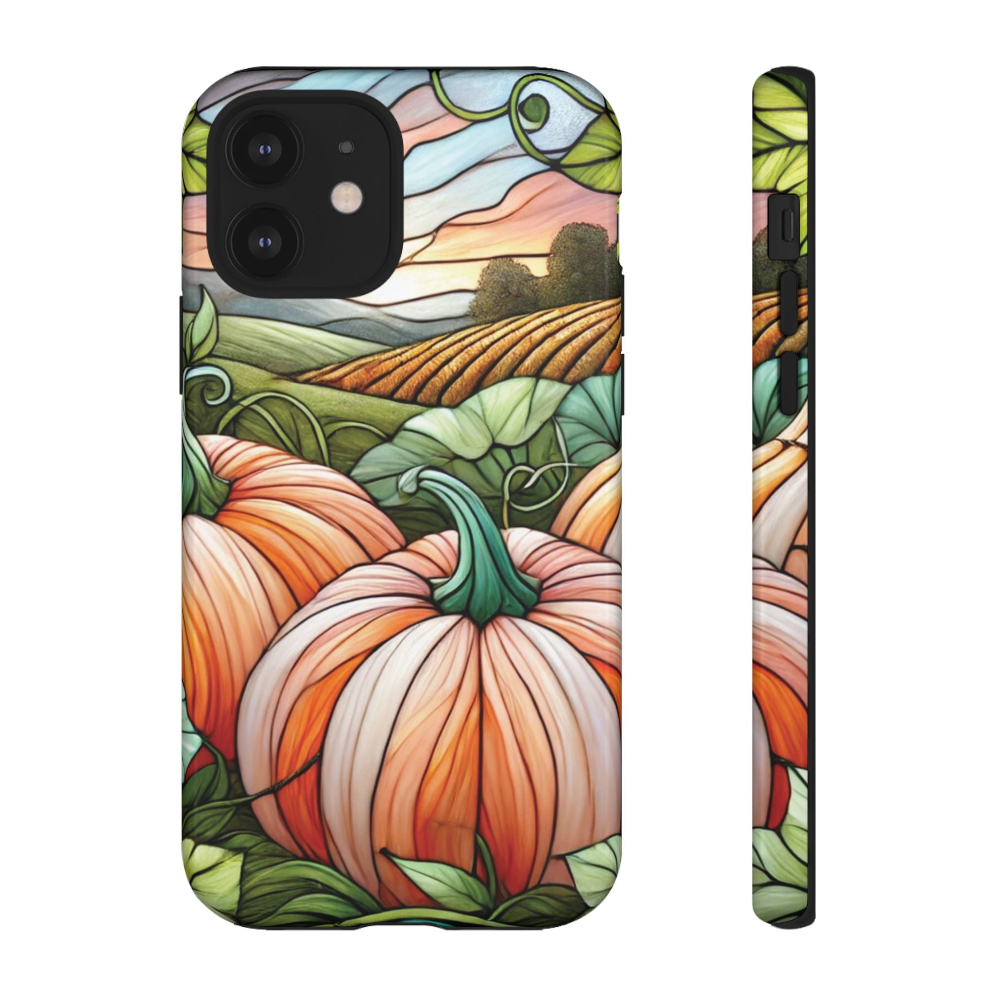 Pumpkins Phone Case Fall Faux Stained-Glass Thanksgiving Cover Pumpkin Lovers Gift for Galaxy S 24 23 22 21 Pixel 5 6 7 8 iPhone 17 , 16 15 14 13 12 Samsung iPhone Samsung Gift for Her