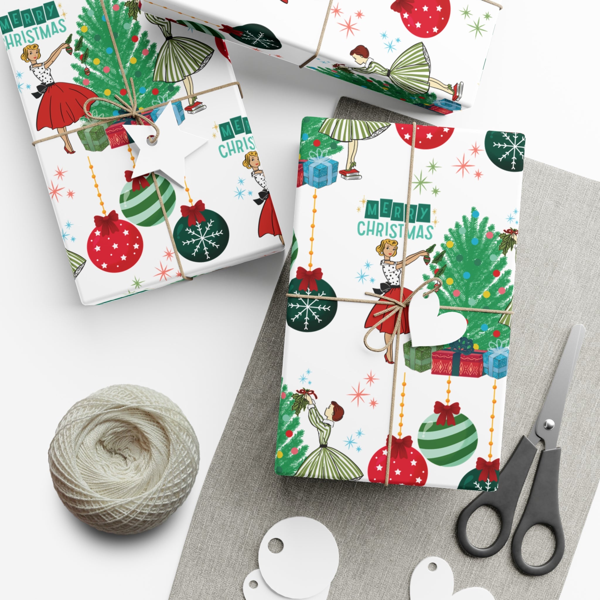 Retro Glam Christmas Wrapping Paper  50s Holiday Gift Wrap, Festive Fun Design for Stylish Presents, 3 Size Options Available Gift Mom