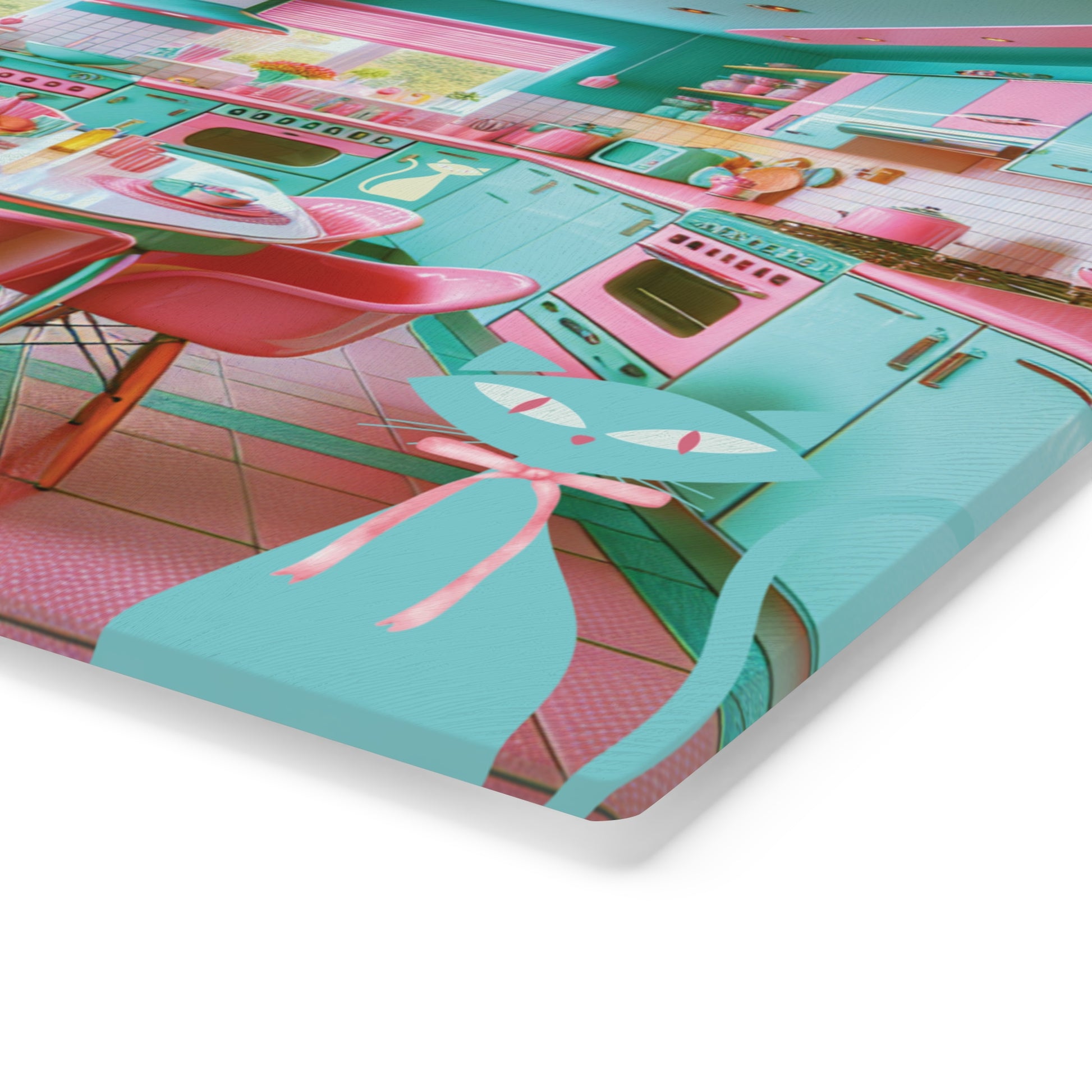 Cutting Board - Atomic Kitty Cat Mid Century Modern Aqua Pink MCM Design - MRSBYVALLE