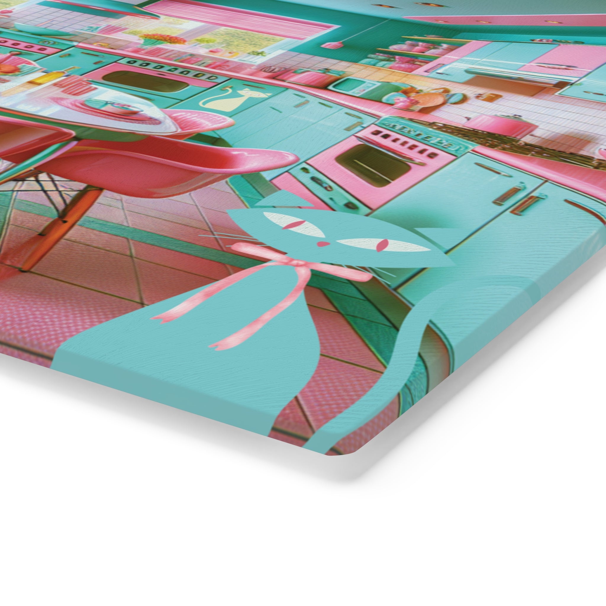 Cutting Board - Atomic Kitty Cat Mid Century Modern Aqua Pink MCM Design - MRSBYVALLE