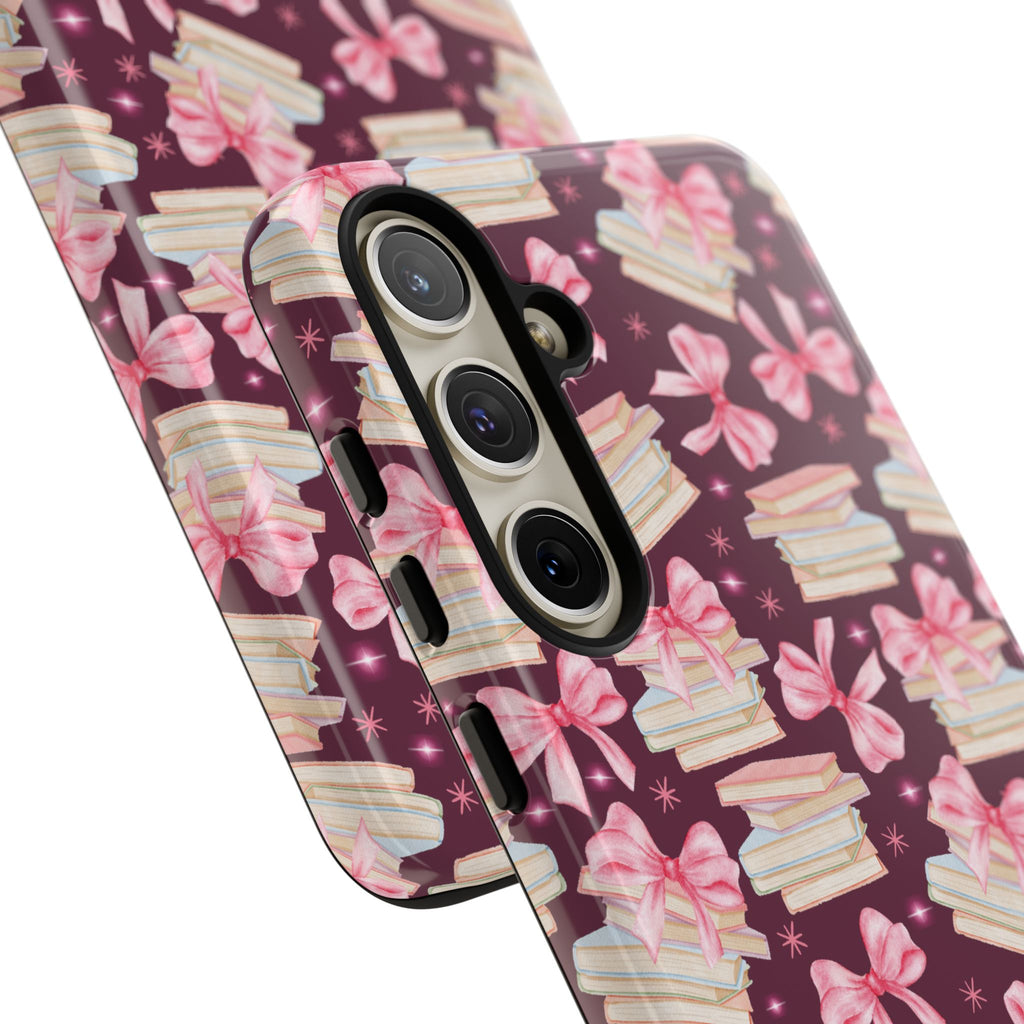 Coquette Pink Bows & Books Phone Case for iPhone 17 and Samsung, Pixel | Stylish Protective Cover Gift for Her Perfect for Floral Lover