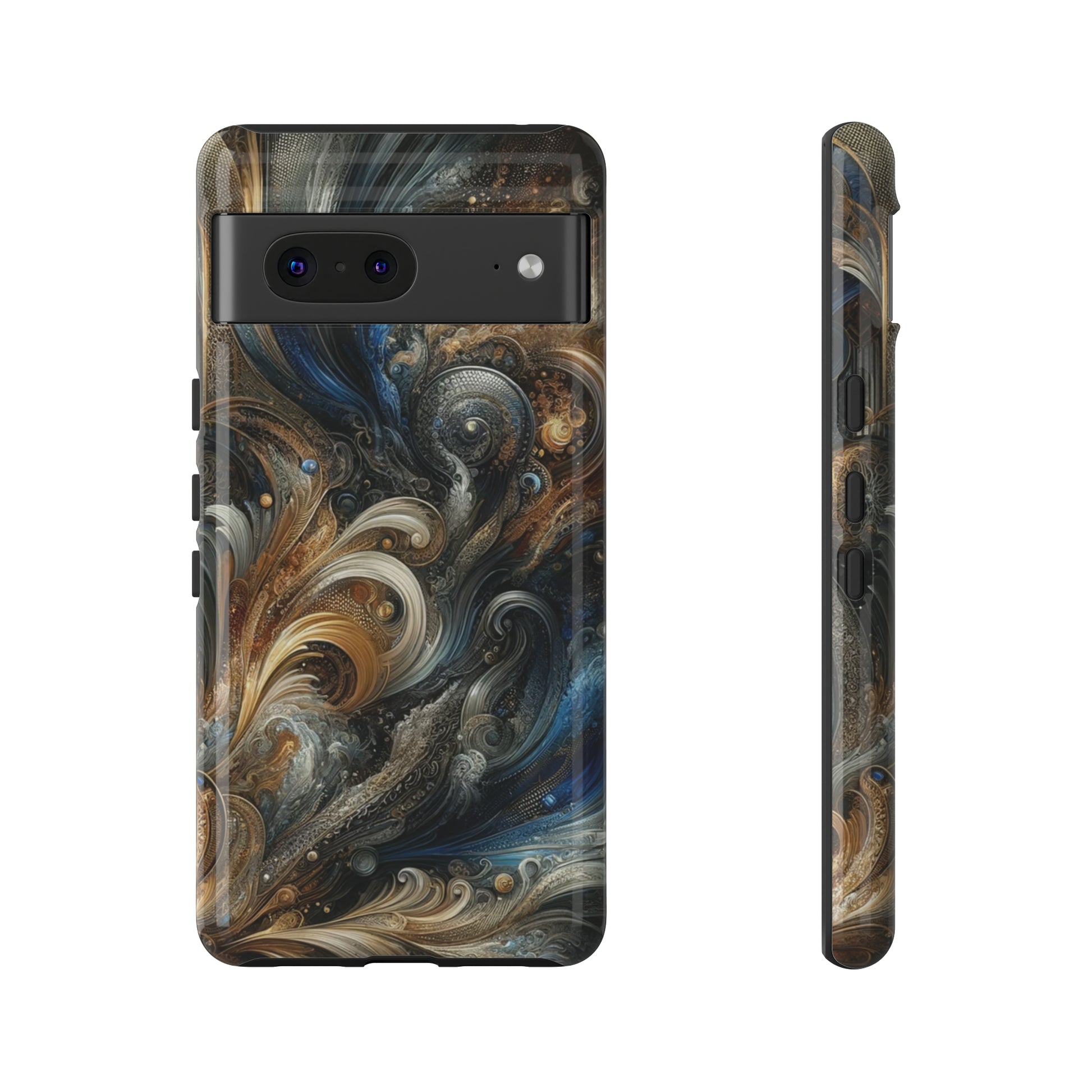 Gold and Navy Art Design Luxury Phone Tough Case Floral Elegant Durable Stylish for Modern Devices iPhone 15, Samsung iPhone Samsung Accessory Gift for Her.