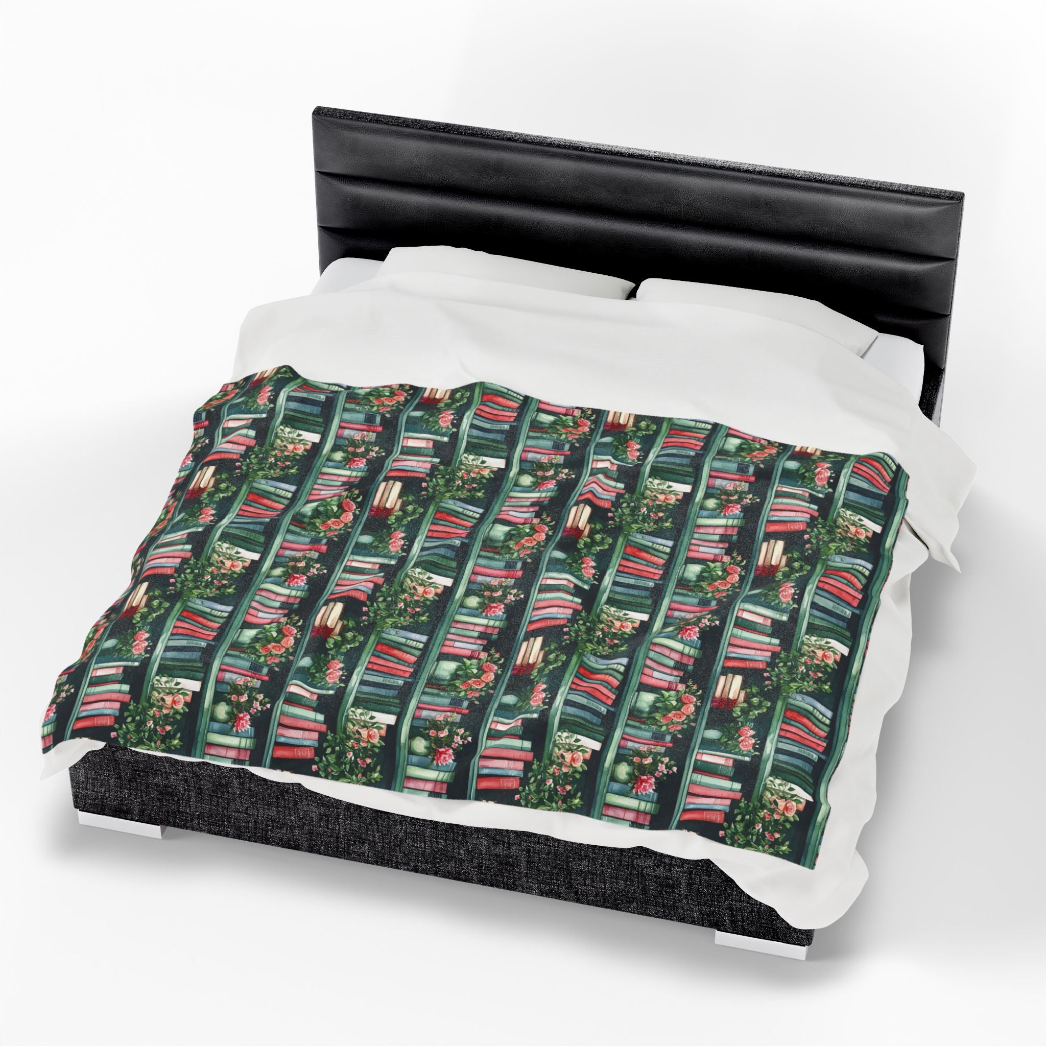 Couverture en peluche Velveteen — Plaid douillet « Livres et fleurs » pour lecteurs et enseignants